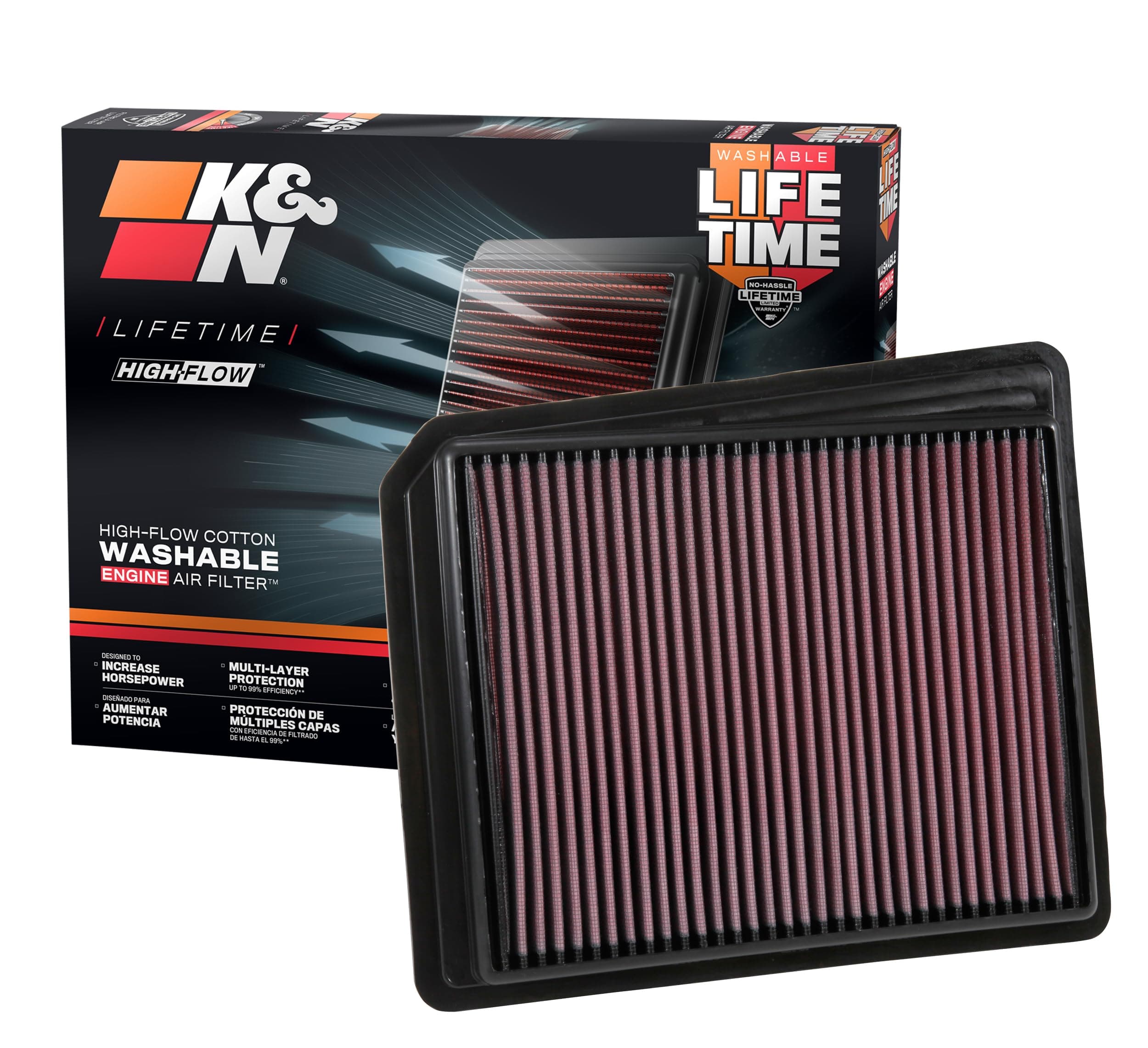 K&N High-Flow Original Lifetime Engine Air Filter: Increase Power: Premium, Washable: Compatible with 2017-2024 NISSAN: Titan, 33-5062