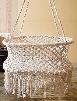 Patiofy Newborn Baby Cradle/Palna/Baby Thottil/Newborn Baby Hanging Bed/Baby Cradle for 0 to 2 Years/Oval Shape Macrame Cradle/Baby Bed (Beige)