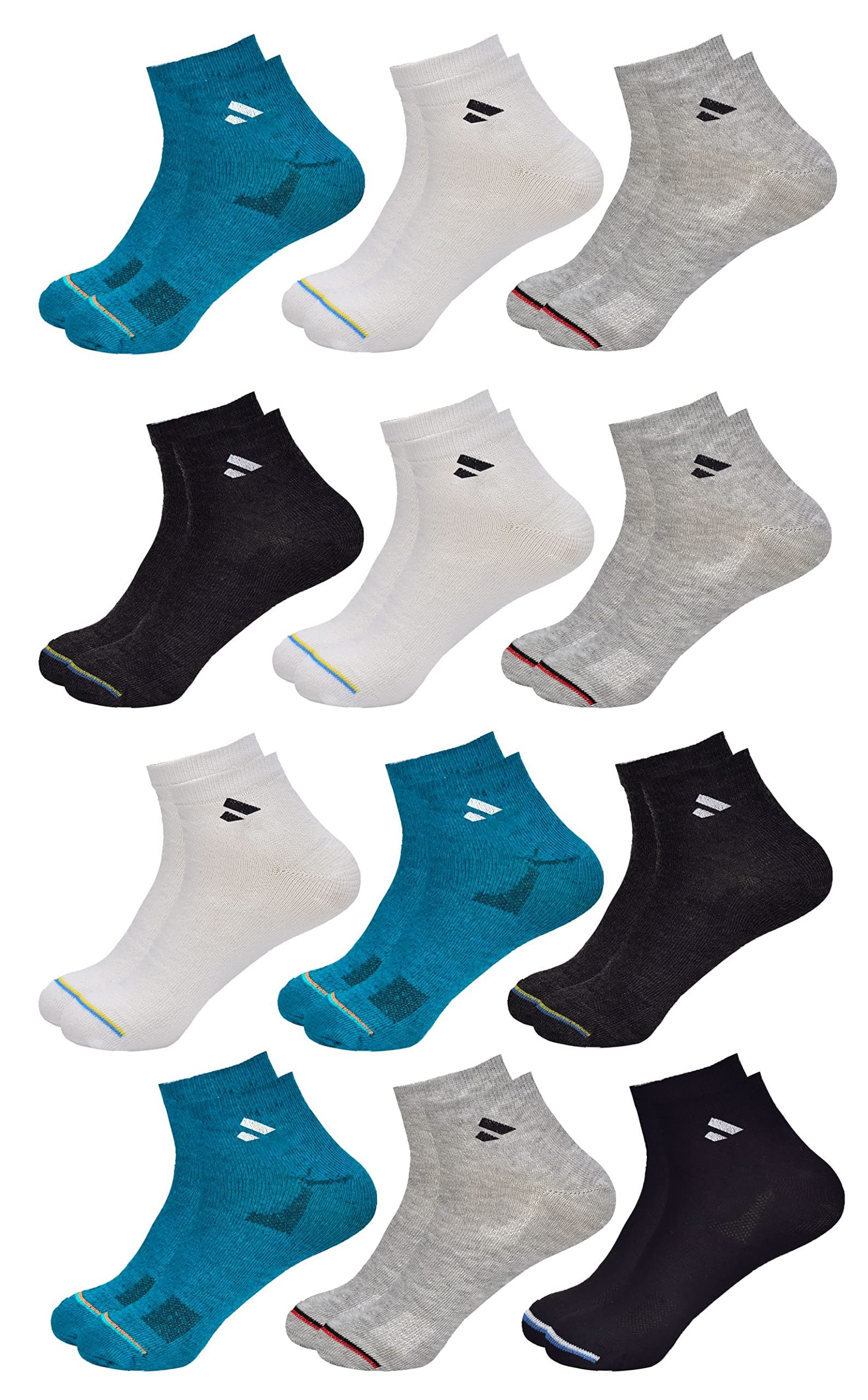 Men and Women Solid Ankle Length Socks Multicolored (SJW-PLAIN-PACKOF12-B)