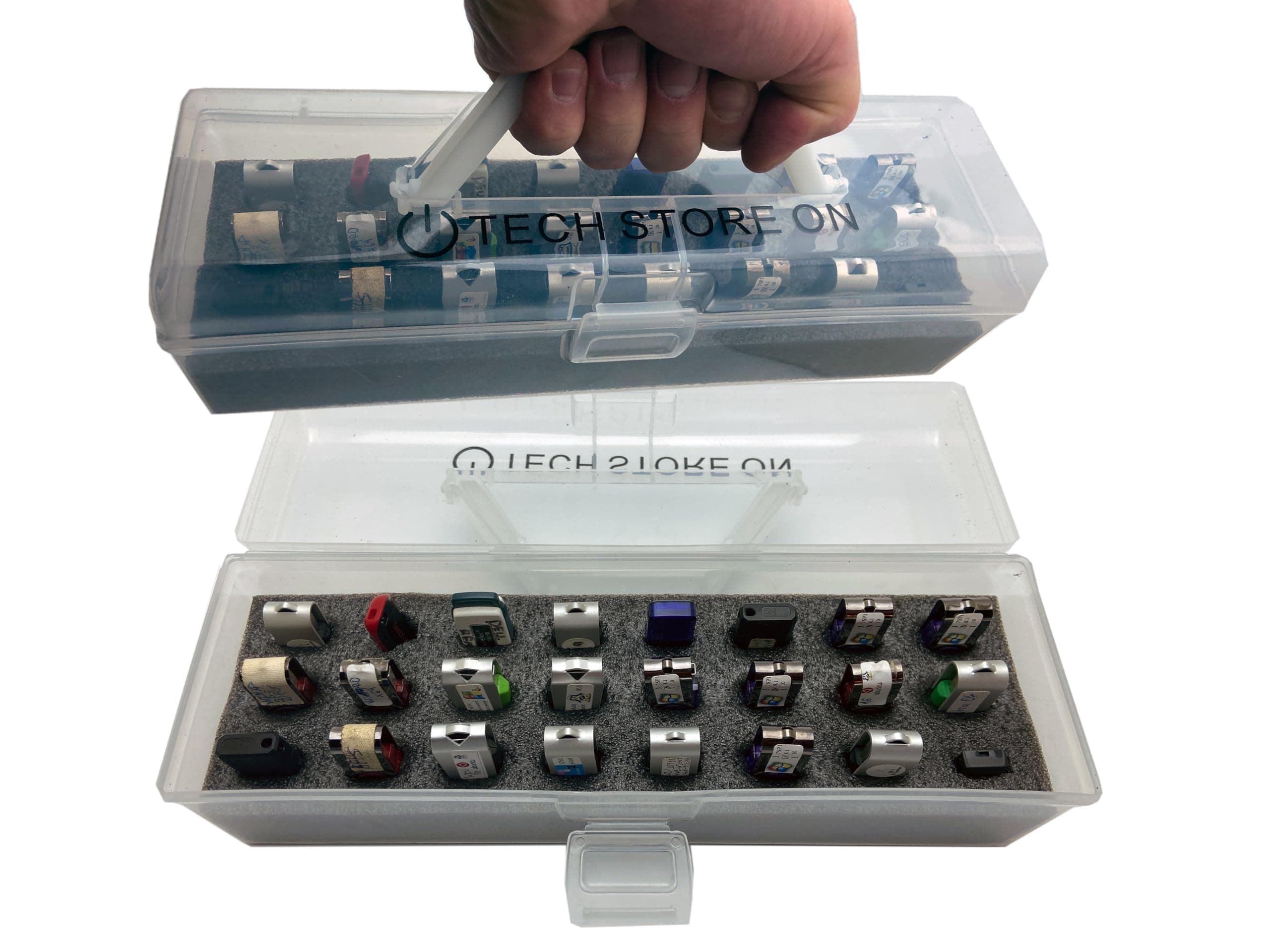 USB Drive Organizer Case (Plastic – 24 Slots with Carry Handle) – Shockproof & Antistatic Storage Box for Flash Drives, SD Cards & Accessories | Portable, Durable & Lightweight