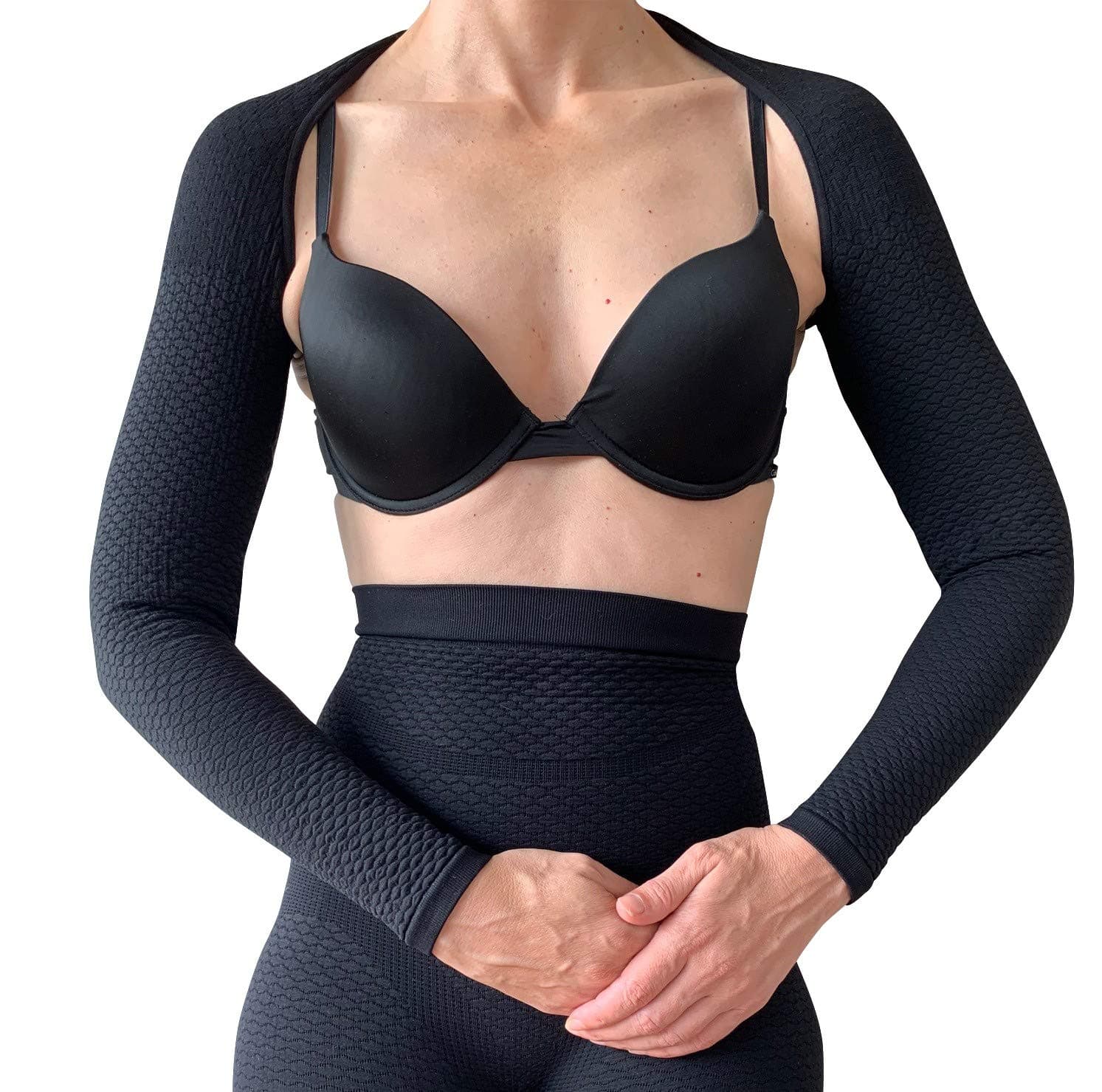 BIOFLECT® Compression Arm Sleeves Wrap with Far Infrared Therapy and Micro-Massage Knit - for Support and Comfort - Lipedema, Lymphedema, Inflammation - Black 2XL