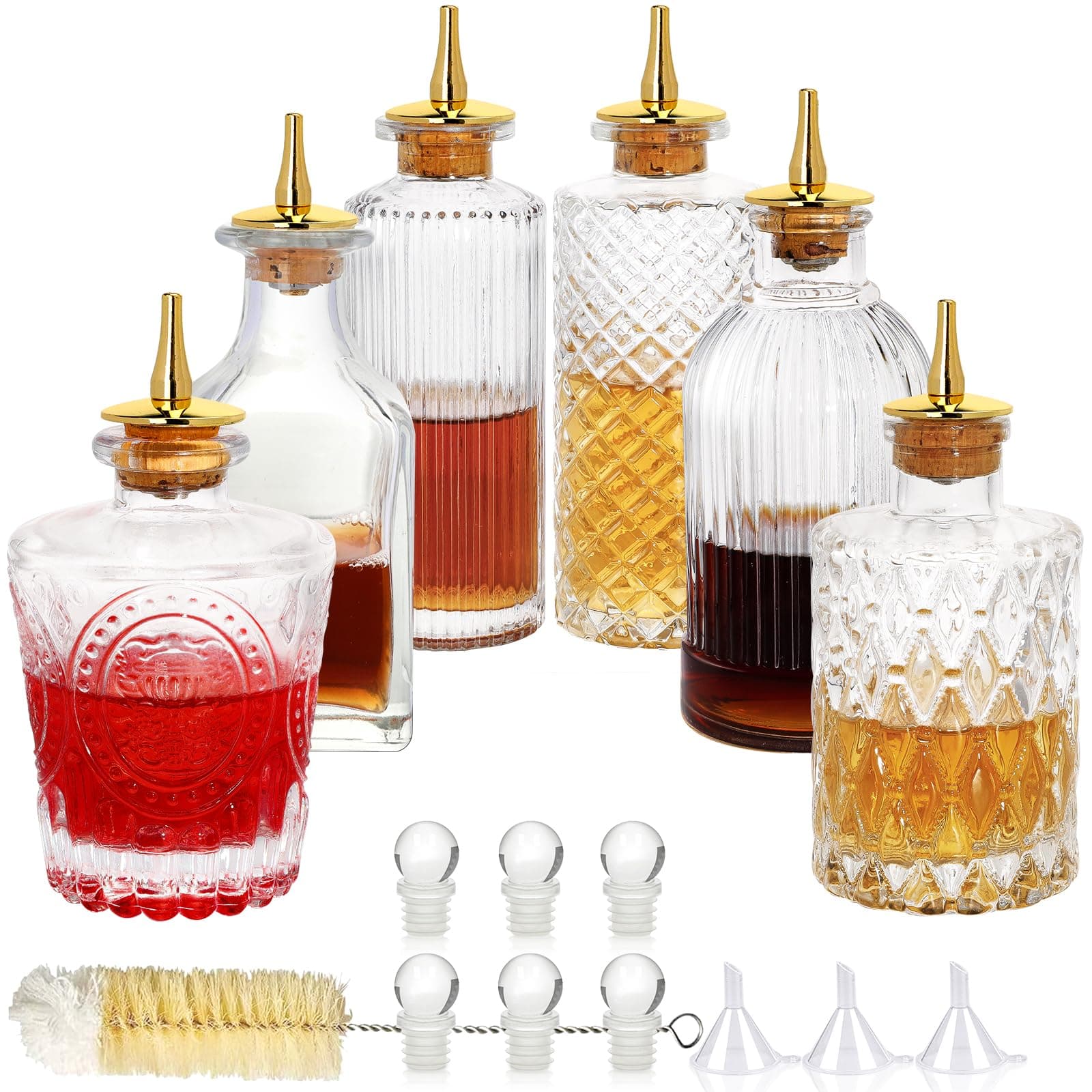 SuproBarware Bitters Bottles Set of 6 - Glass Dasher Bottles with Dash Top and Stopper Great Dispenser Bottle For Your Bitters Great for homemade Cocktail and Bartender
