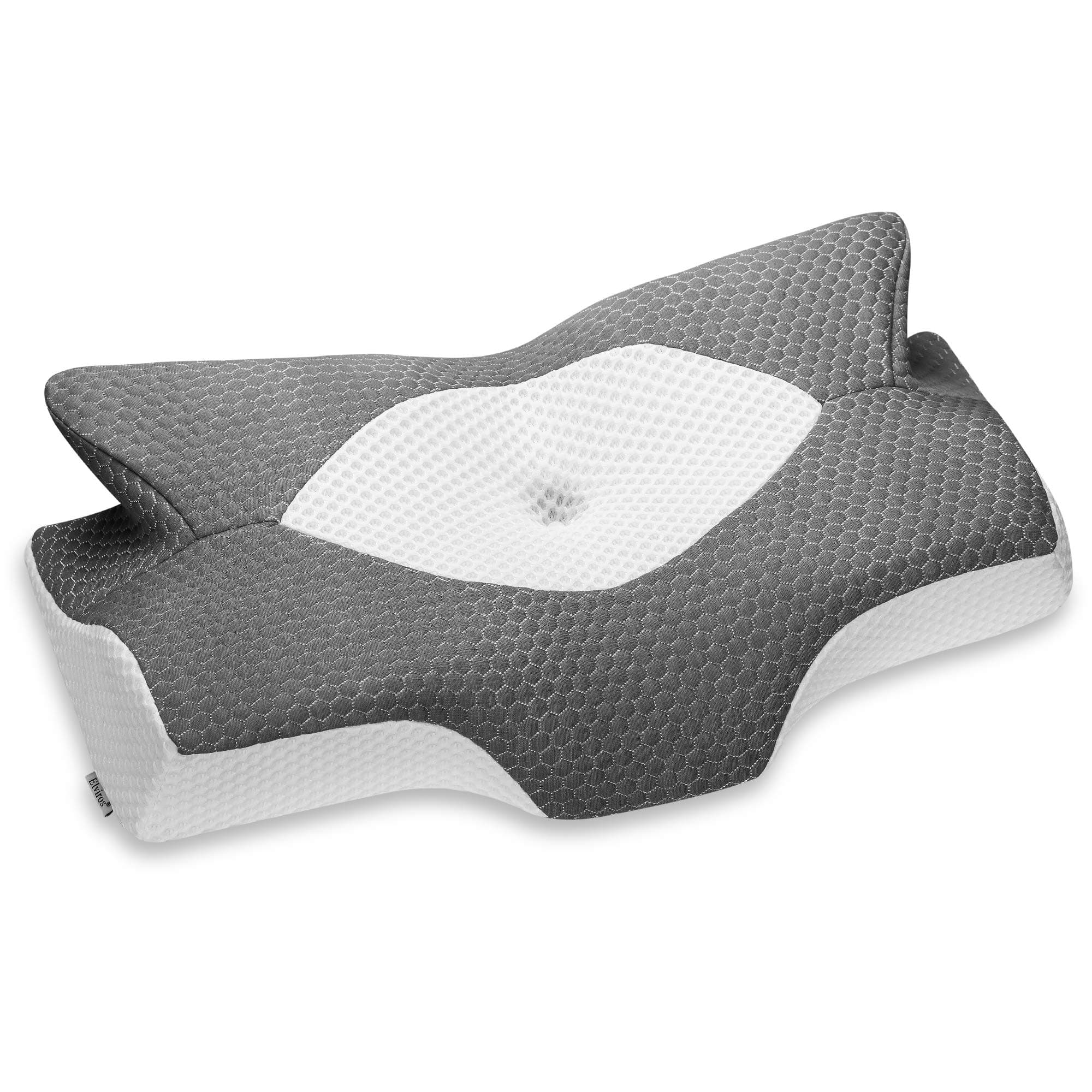 Elviros Cervical Curve Memory Foam Pillow Case Replaceable Pillow Cover (Pillowcase Only) (Dark Grey, Pillowcase: 25.19 x 15.75 x 5.12/4.53 inches)