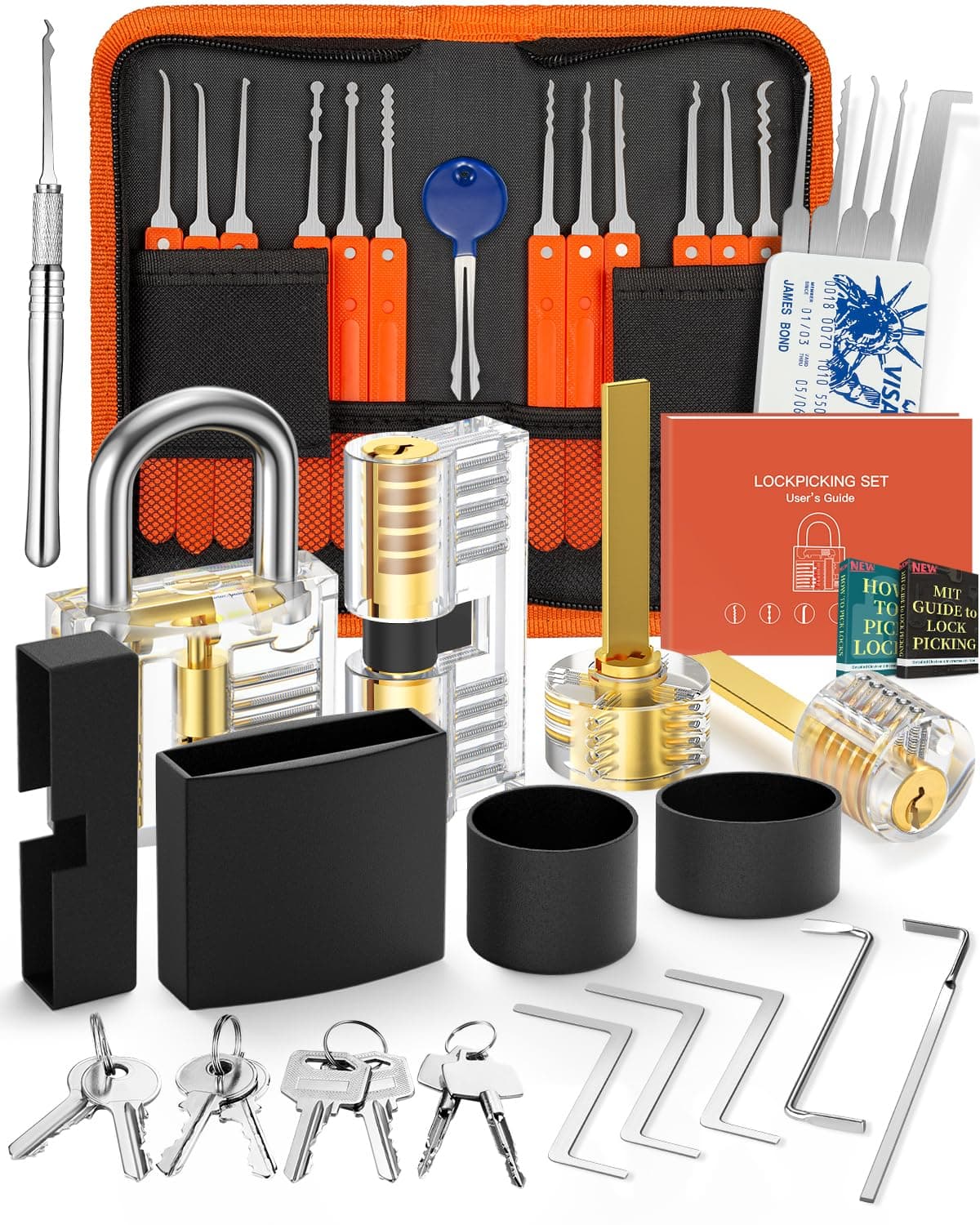 Eventronic 38+4 Lock Picking Kit, [Updated Version] 38-Piece Lock Pick Set with 4 Transparent Training Locks and Zip Case for Lockpicking, E-Guides for Beginner and Pro Locksmiths