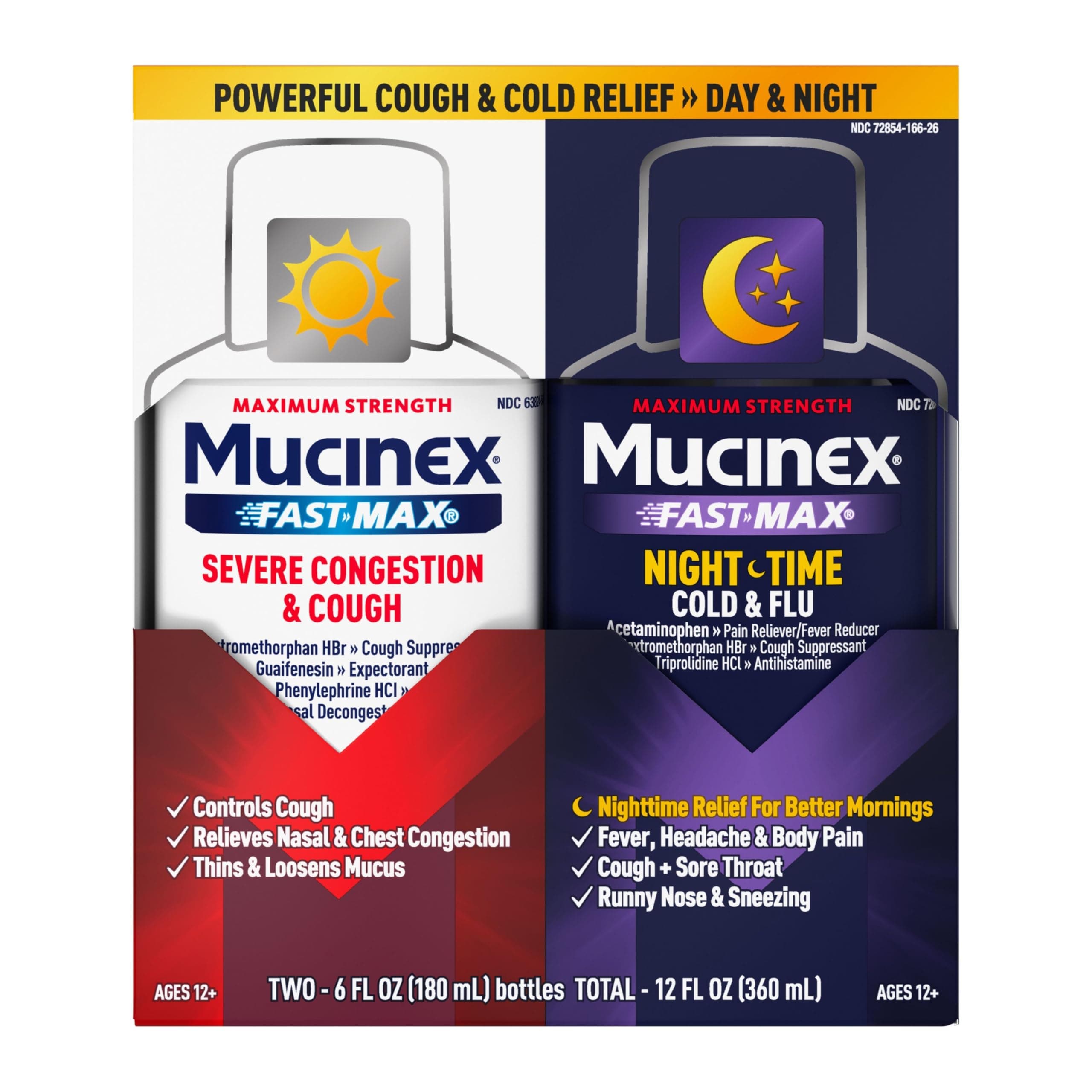 Fast-Max & NightShift Combo Pack - Max Strength Cough & Cold Medicines For Mucus Relief, Chest Congestion, Nasal Congestion, Sinus Congestion, Sinus Pressure, Cough Symptom Relief (2x 6 FL OZ)