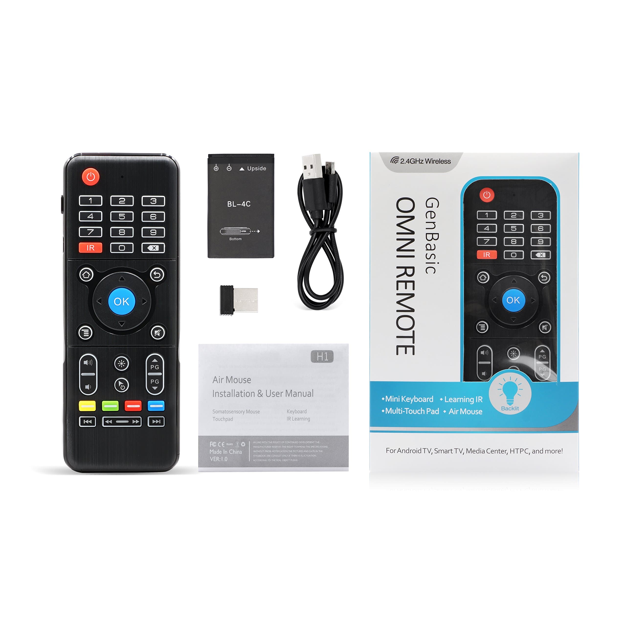 Omni Remote with Air Mouse Mini Keyboard and Touchpad for Android TV, Smart TV, Raspberry Pi, Kodi Media Center, HTPC, and PS4