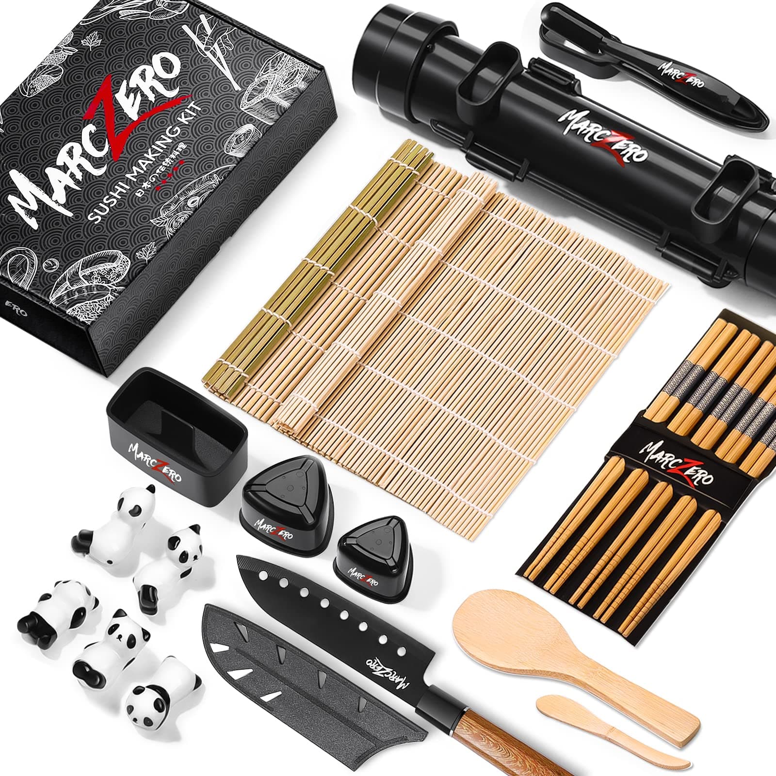 MarcZero Sushi Making Kit, 22 in 1 Bazooka Roller With Bamboo Mat, Knife, Chopsticks, Molds, DIY Machine for Beginner