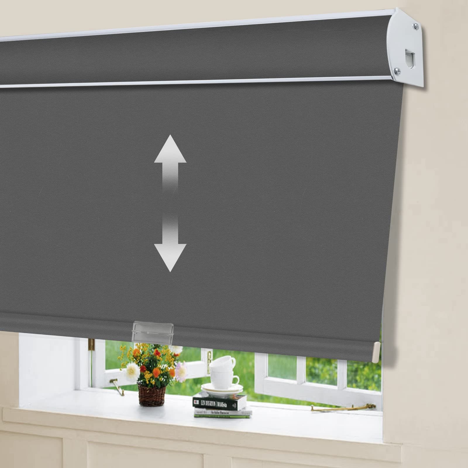 Roller Shades Window Blinds, Dark Grey Custom Light Filtering Thermal Insulated Waterproof UV Protection Premium Cordless Roller Blinds for Windows, Doors, French Doors, Easy to Install