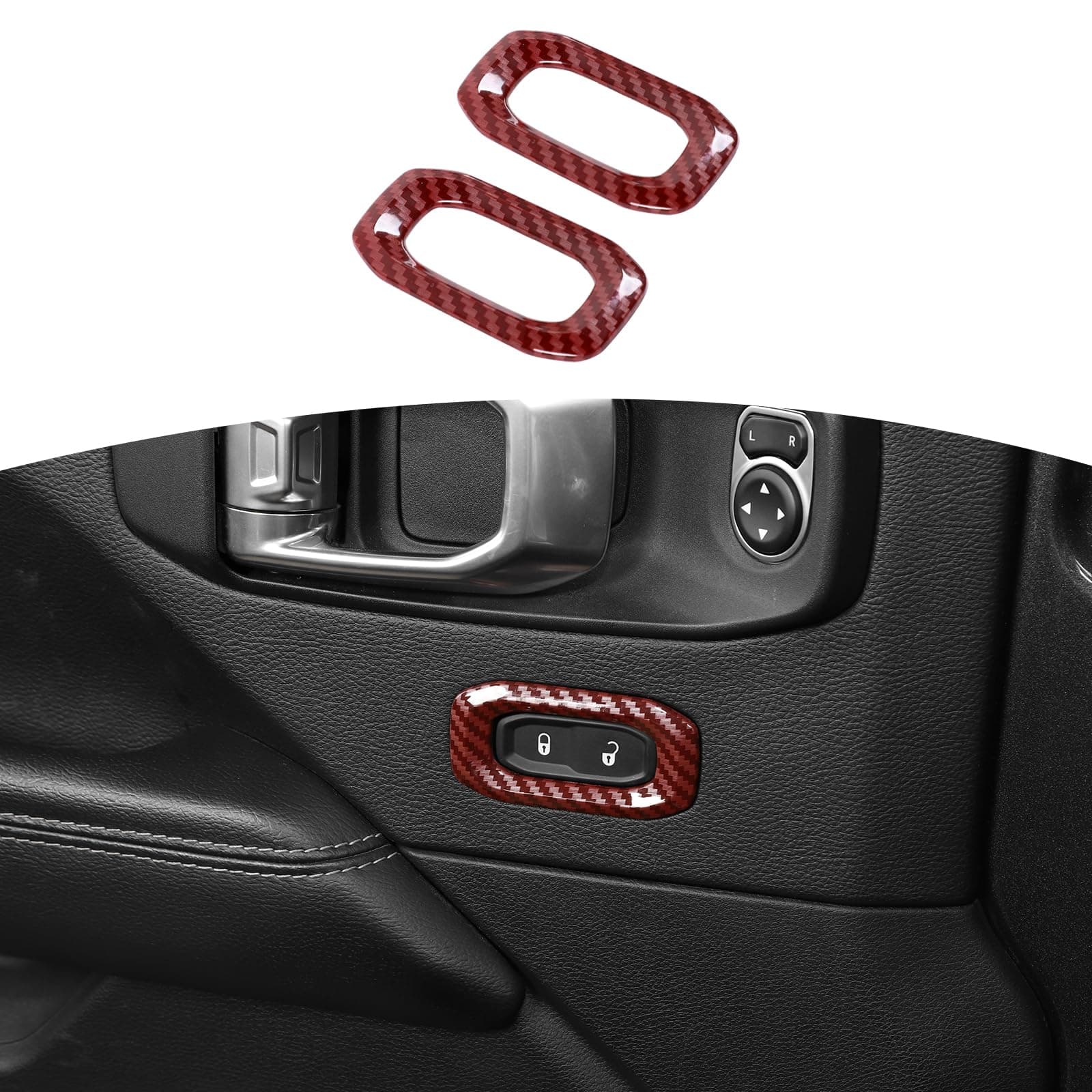 RT-TCZ for Wrangler JL Door Lock Switch Button Trim Cover Red Carbon Fiber for Jeep Wrangler JL JLU Gladiator JT 2018-2024 Red Carbon Fiber Interior Accessories 2pcs