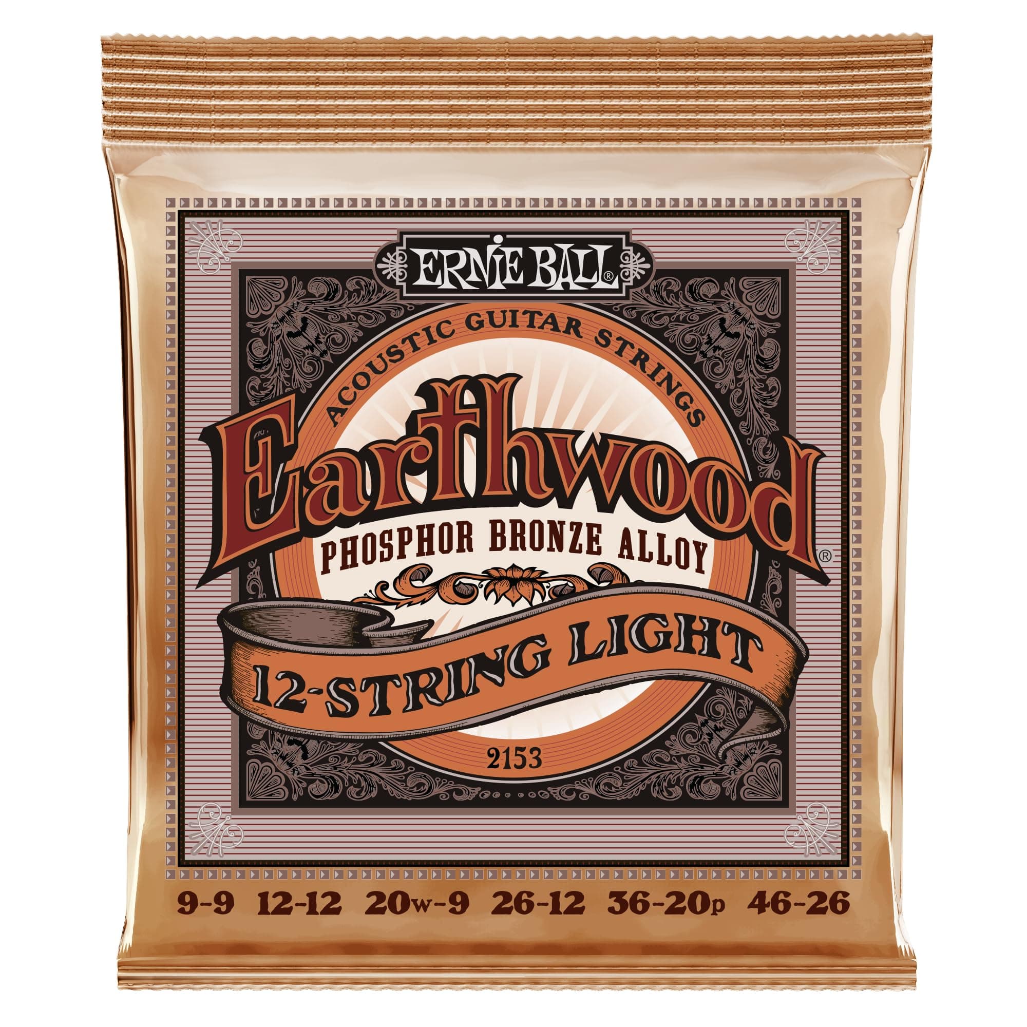 Earthwood Light Phosphor Bronze 12 String Acoustic Guitar Strings 9-46 Gauge