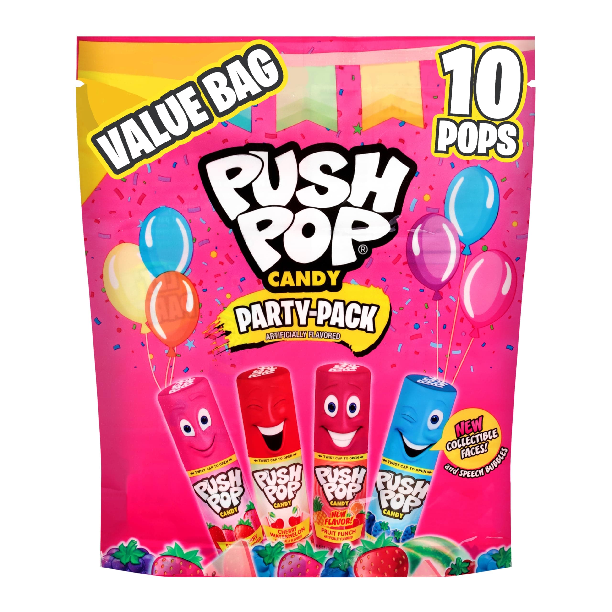 Push Pop Lollipops, Hard Candy Variety Pack, 10 Count Lollipops Individually Wrapped in Fruity Flavors, Full Size, Fun Candy For Pinatas, Birthdays, Party Favors & Gifts for Kids