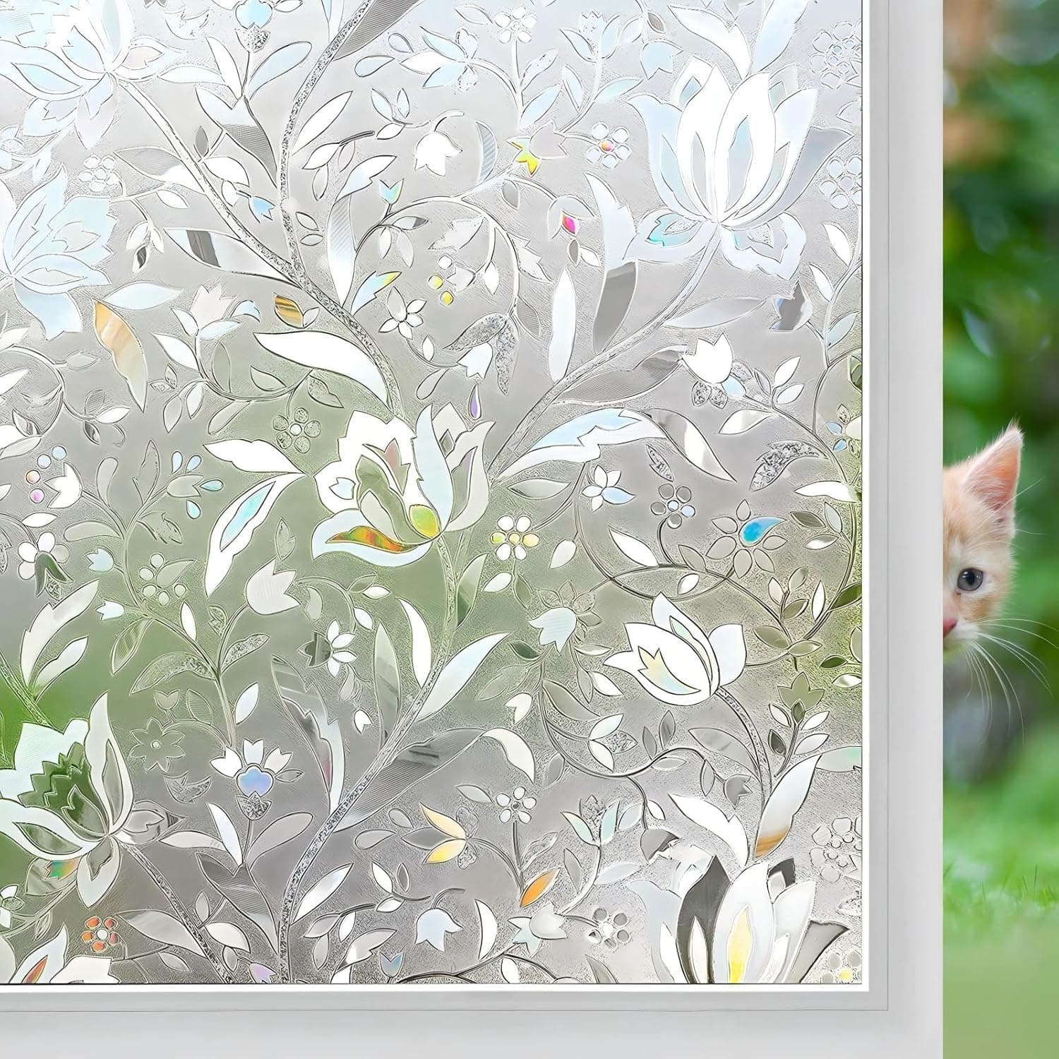 Bloss No Glue Static Cling Window Film Decorative Pattern Design Glass Window Film Privacy Window Covers for Home/Bedroom/Bathroom Window Decor(17.7" By 78.7" ,1 Roll)