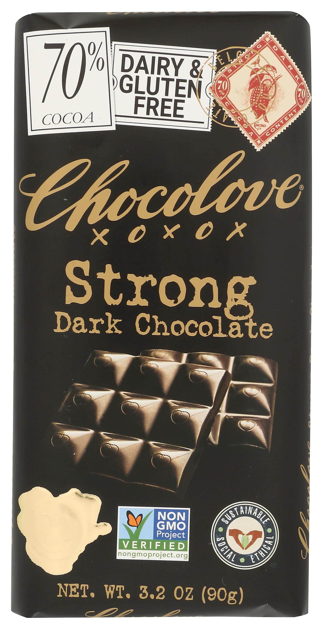 CHOCOLOVE Strong Dark Chocolate Bar, 3.2 OZ