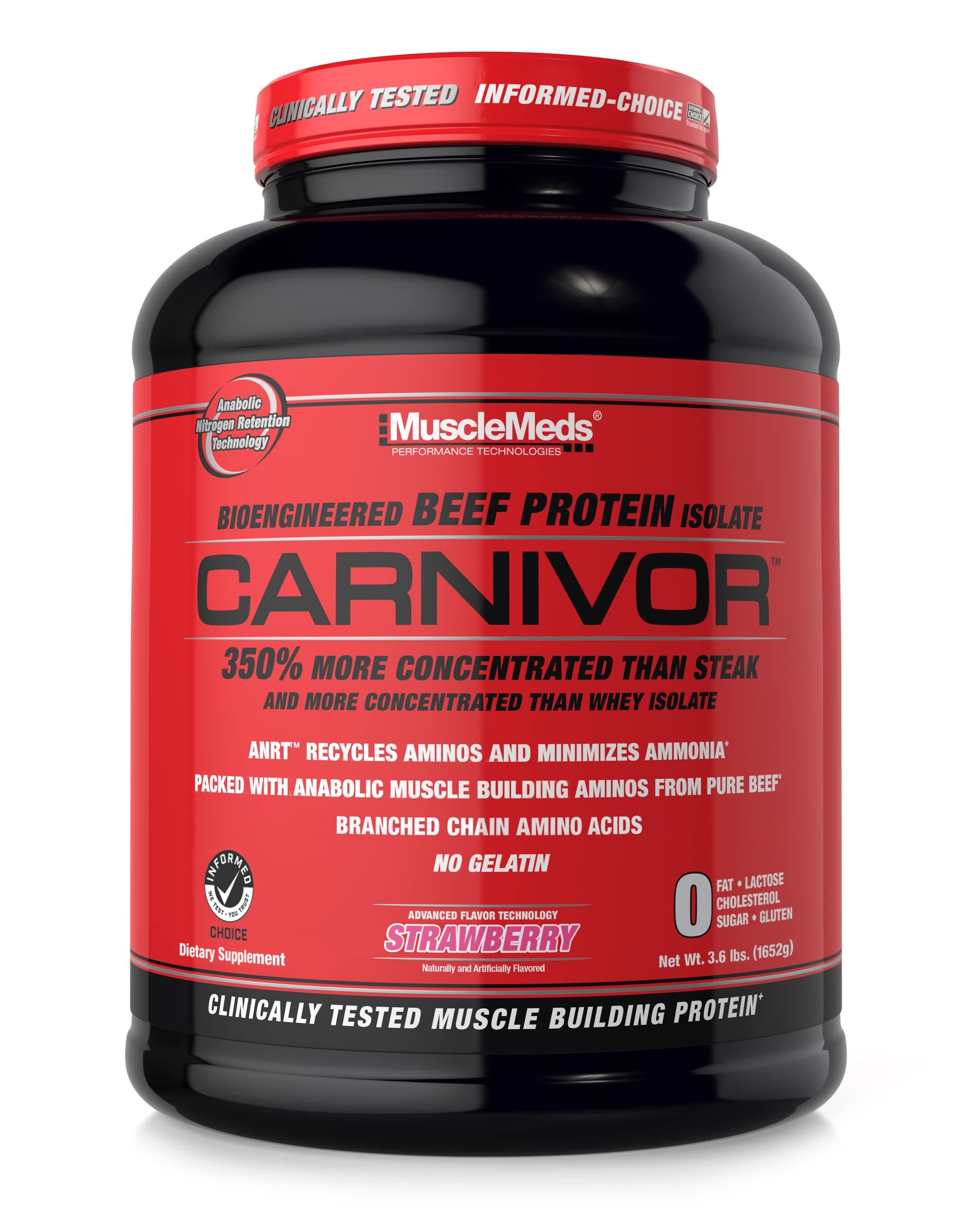 Carnivor Beef Protein Isolate, 0 Lactose, 0 Sugar, 0 Fat, Halal Certified, Strawberry, 3.9lb, 56 Servings, 3.9lb