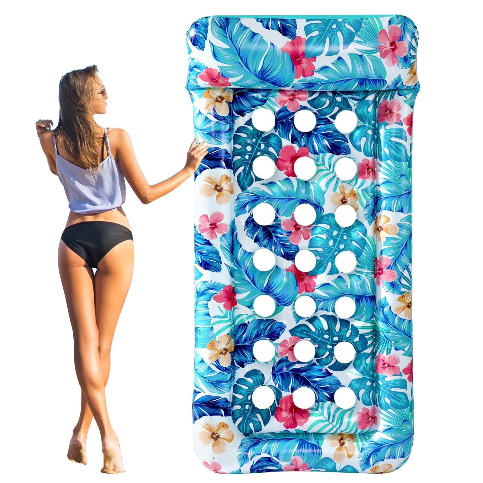 Inflatable Pool Floats Raft - Oversized Pool Raft and Float for Adults, Cooling Pool Float Contour Lounger with Headrest for Swimming Pool, Lake, Summer Party Float