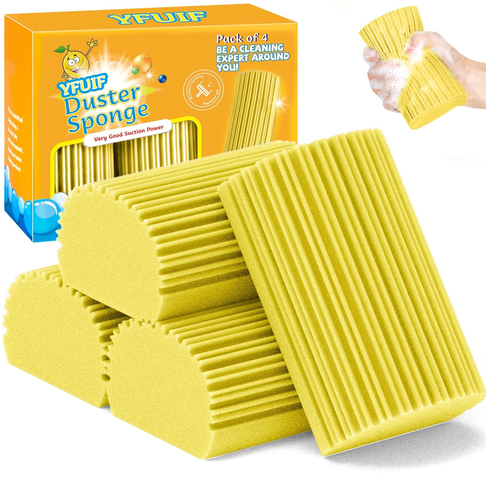 4 Pack Damp Clean Duster Sponge, Magic Sponge Eraser for Household Cleaning, Reusable Dusters Cleaning Supplies for Housekeeping, Dish, Blinds, Glass, Baseboards,Window Track Grooves and Faucets