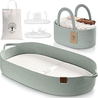 J&Joo Baby Changing Basket with Dual-Cover & Rope Diaper Caddy, Portable, Foldable Changing Pad for Dresser, Changing Table Topper, Living Room Changing Pad