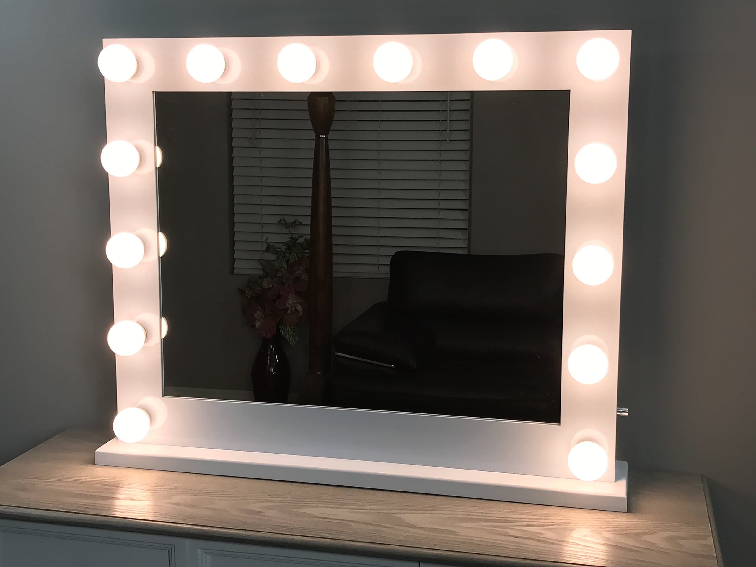White Lighted Hollywood Makeup Vanity Mirror with Dimmer,Large Size 31 x 25, Plug-in Double Electric and USB Ports with LED Light Bulbs Included, Tabletop or Wall Mounted Vanity …