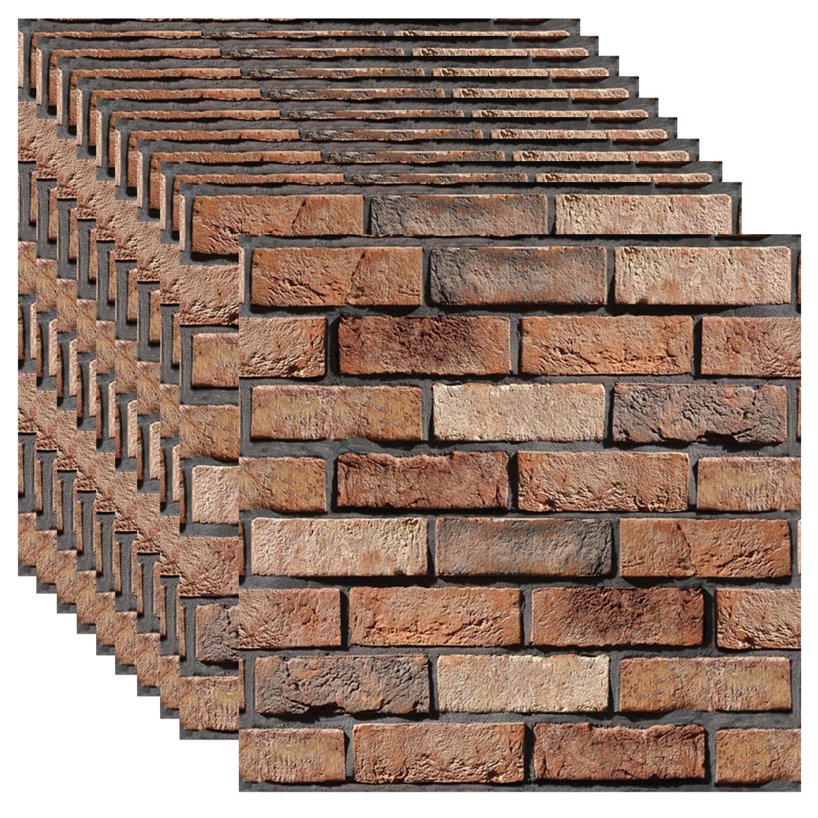 - 3D Wall Panels Peel and Stick - 10 Pack Brick Textured PVC Panels, Waterproof Self-Adhesive Wall Tiles for Accent Walls, Kitchen, Bathroom, Bedroom & Office Decor