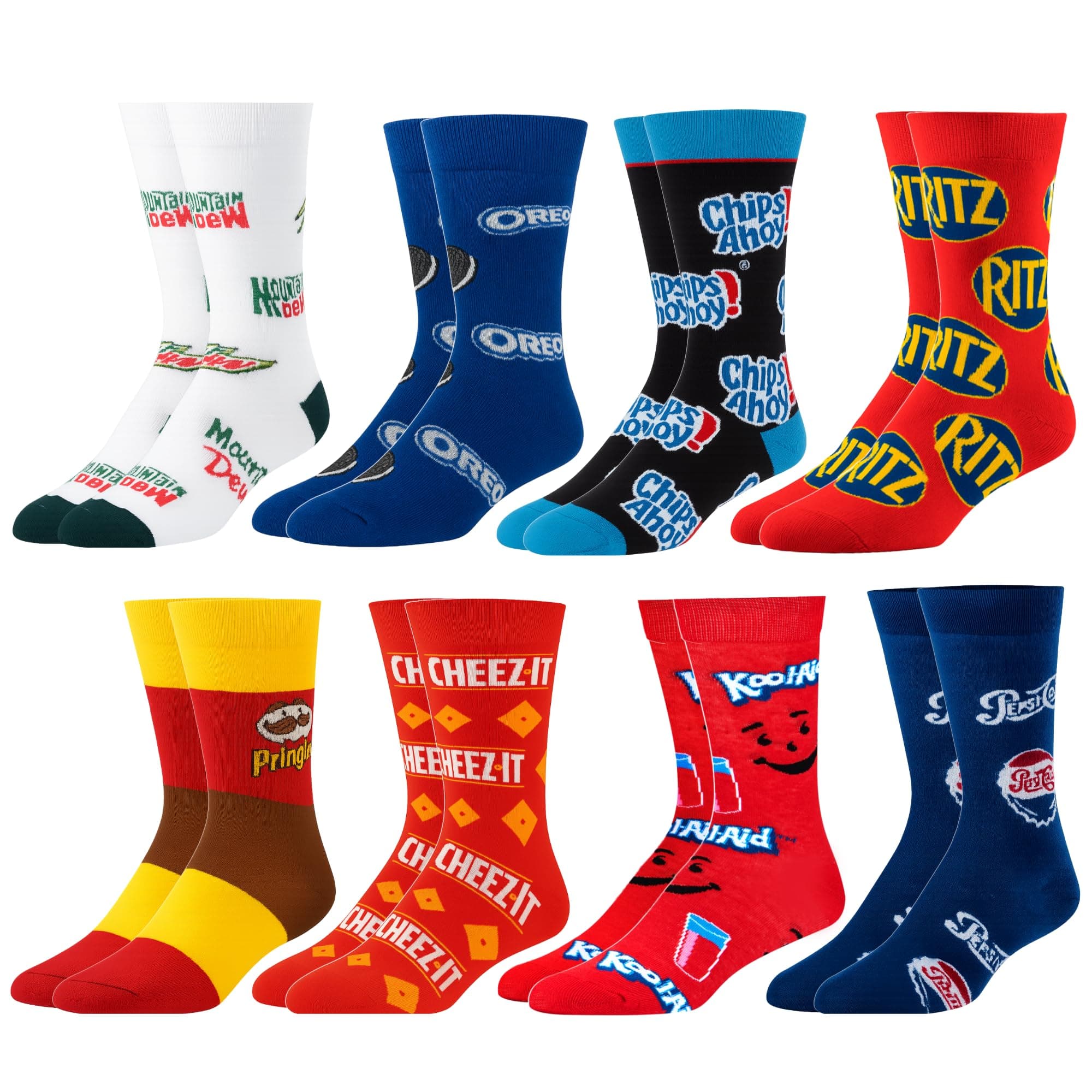 Crazy Socks–Snack Food Value Bundle – 8-Pack Novelty Crew Socks Gift Set Large Sizes for Men and Women, Soft & Comfortable