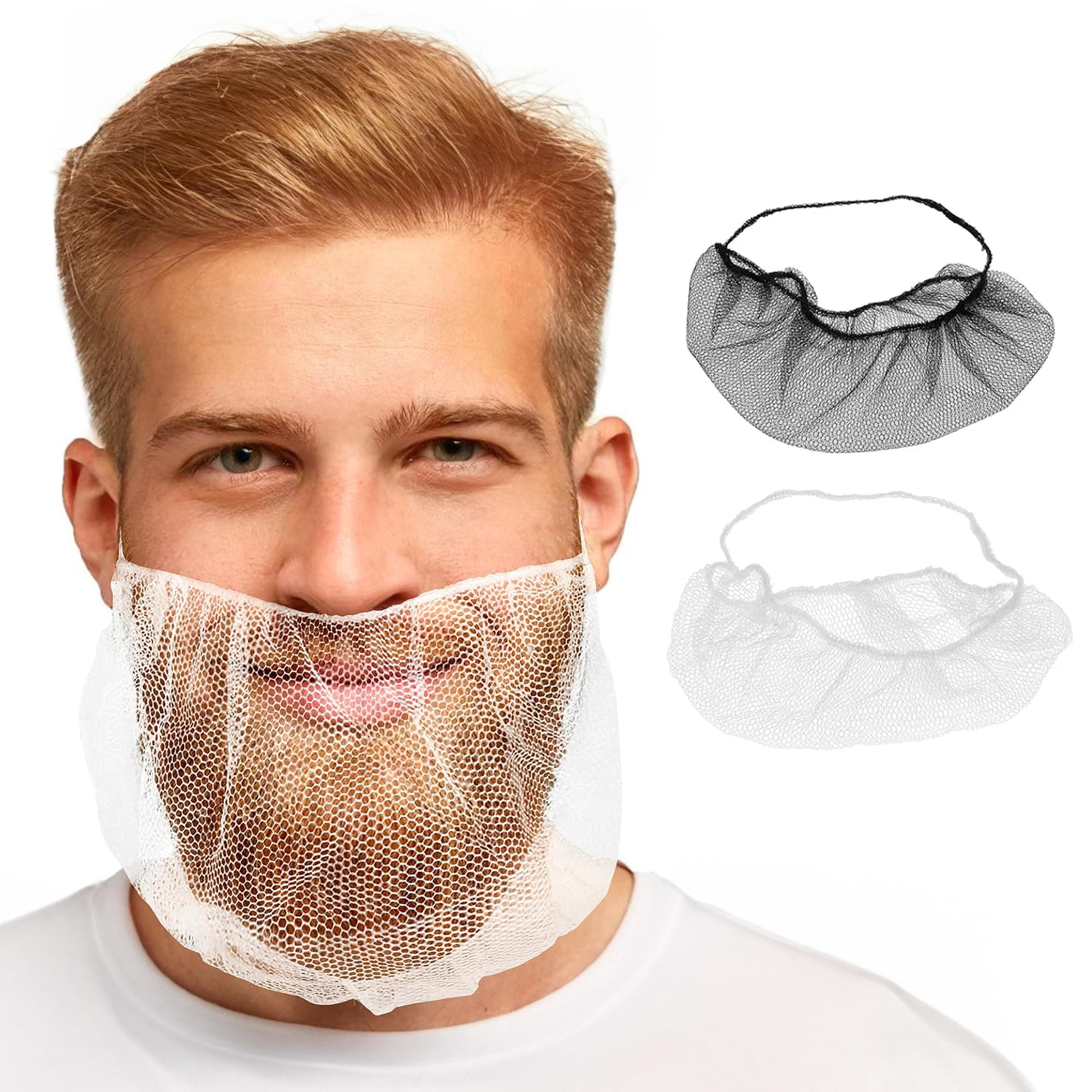AMZ Disposable Beard Nets for Men. Nylon Disposable Beard Covers Nets for Cooking. Elastic Loop Beard Guards Food Service