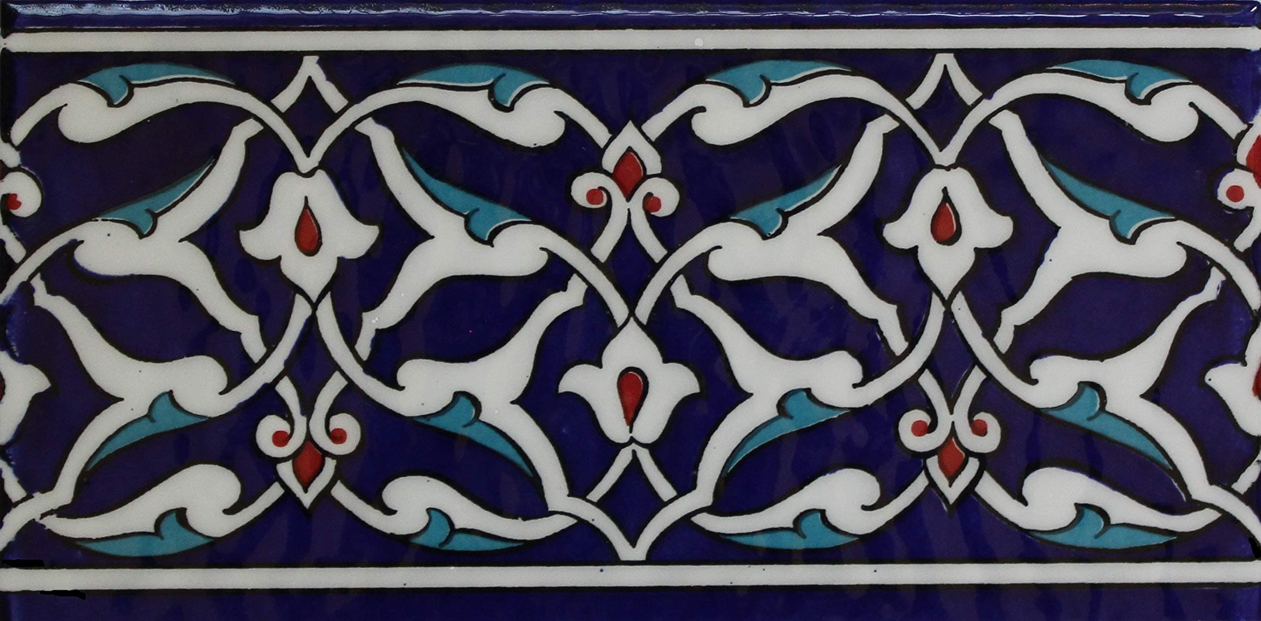 Turkish Iznik Floral Pattern 4" x 8" Ceramic Border Tile (1)