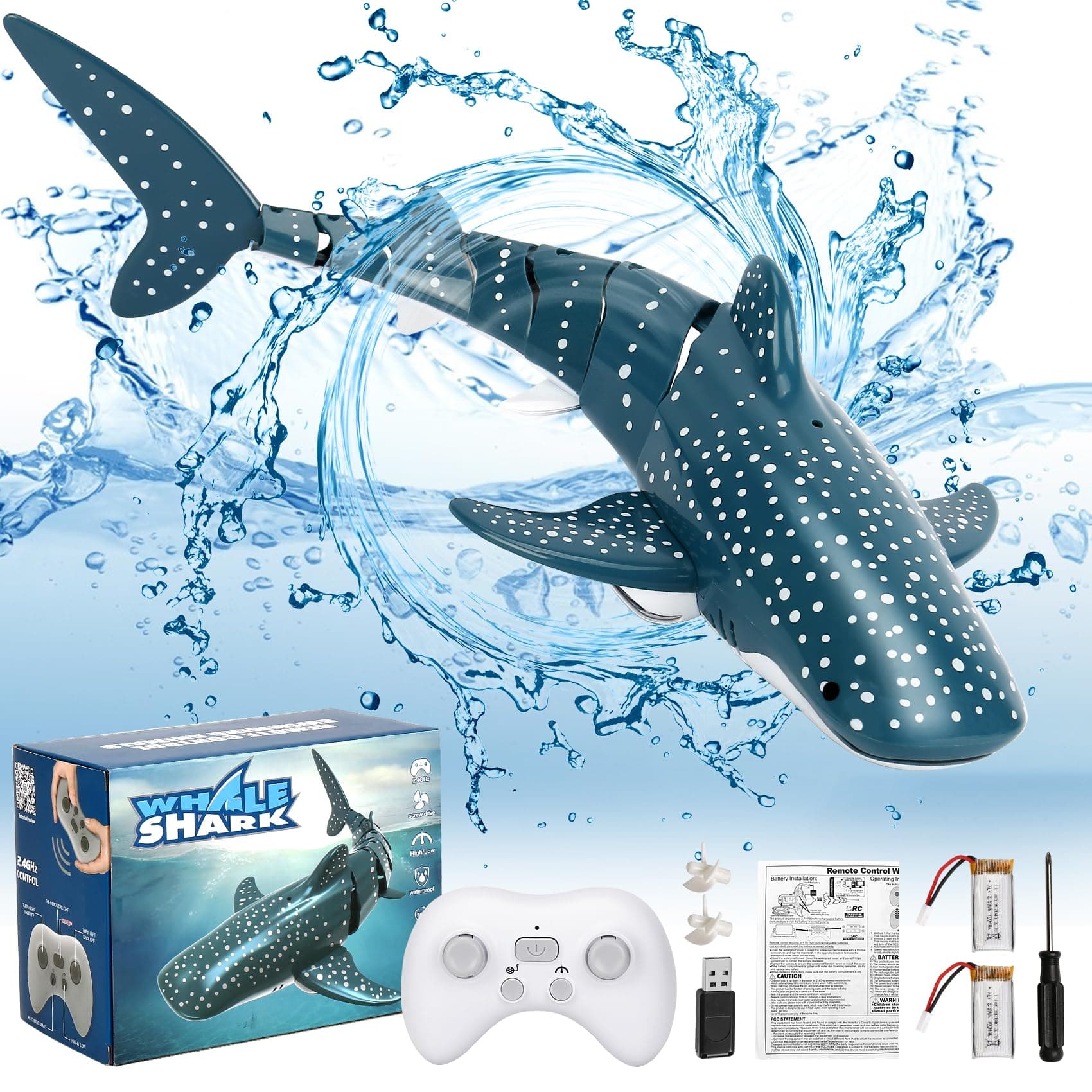 GearRoot Remote Control Shark Toys, 1:18 Scale High Simulation RC Shark Fish Toys for Swimming Pool Bathroom, 2x700mAh RC Boat Water Toys Great Gift for 6+ Year olds Boys Girls Kids
