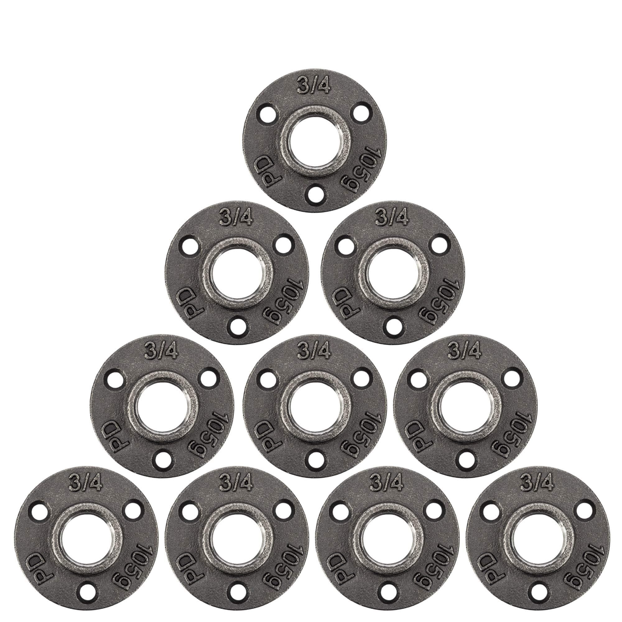 PIPE DECOR Mini Floor Flange Fitting, 3/4 Inch, Black Malleable Iron, Set of 10 – For DIY Furniture, Shelving, and Standard 3/4 Inch Plumbing Pipe