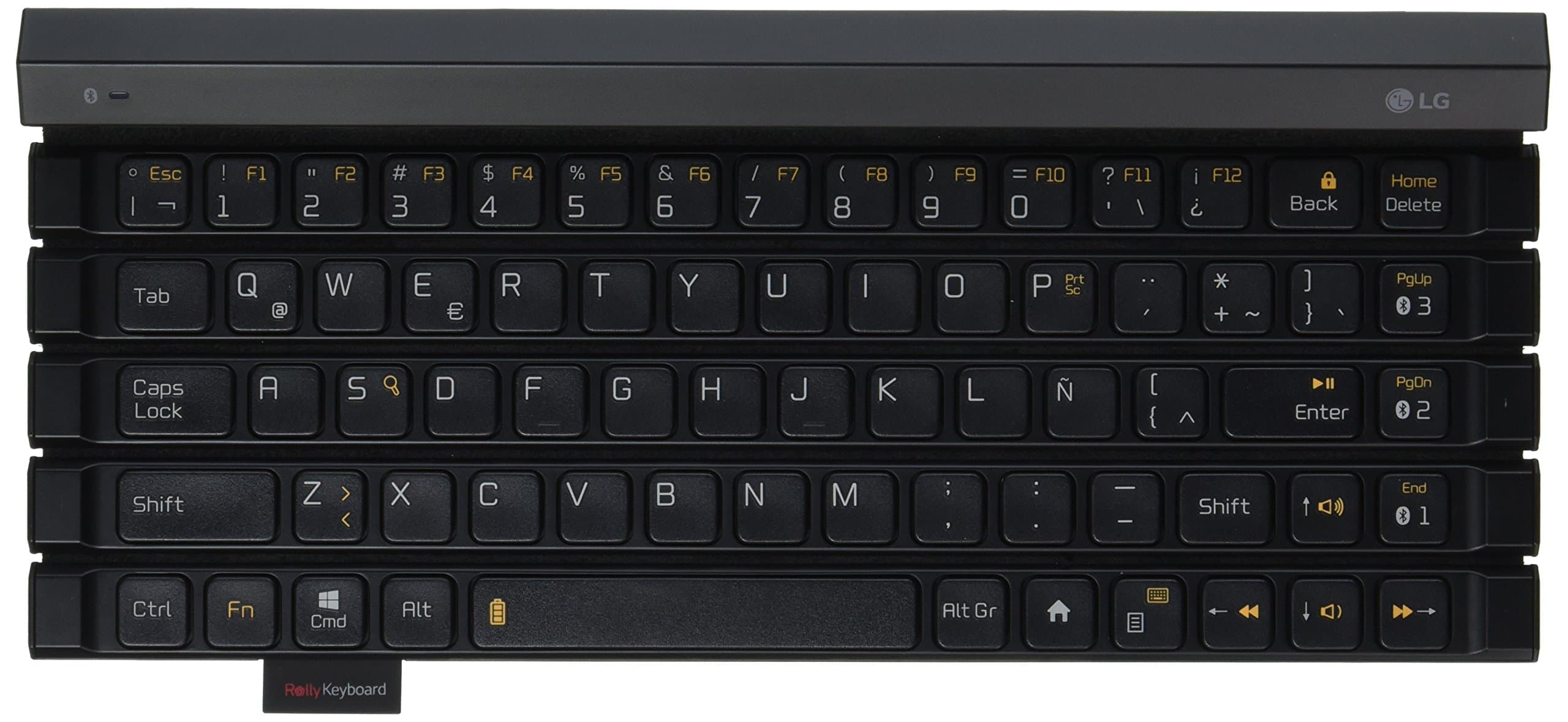 LG Rolly Keyboard 2 - Wireless Connectivity - Bluetooth - Retail - 69 Key - Compatible with Tablet, Smartphone (Android, iOS, Windows) - QWERTY Keys Layout - Pantograph - Black