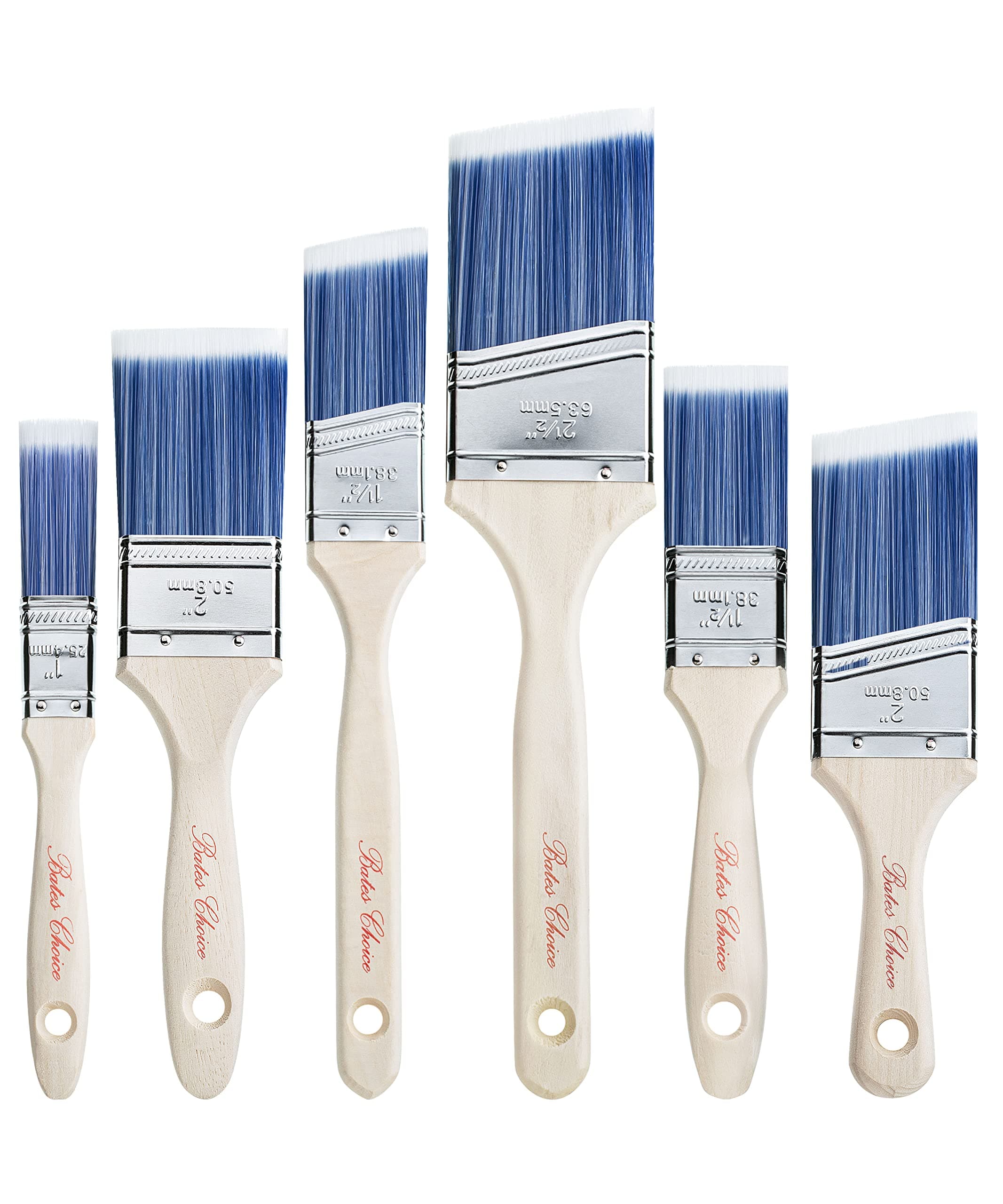 Bates- Paint Brushes, 6 Pack, Treated Wood Handle, Paint Brushes for Walls, Stain, Furniture