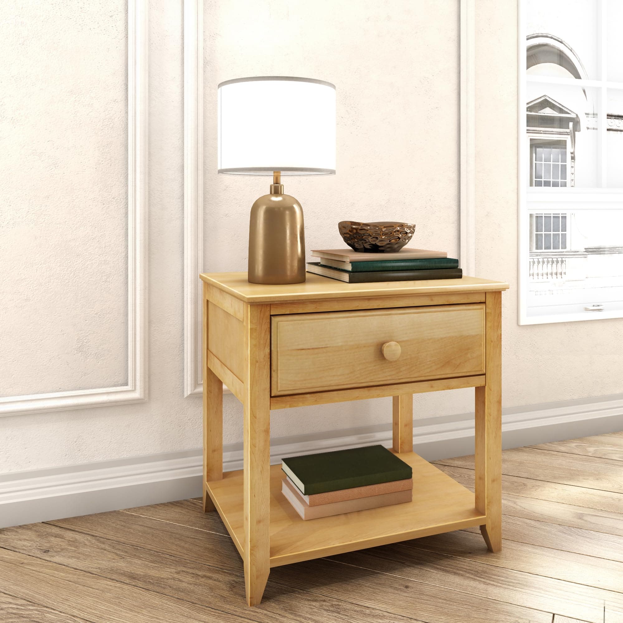 Max & Lily Maxwood Bedside Table with Drawer Open Compartment Coffee Table Bedroom Living Room Wooden Table Solid New Zealand Pine Natural