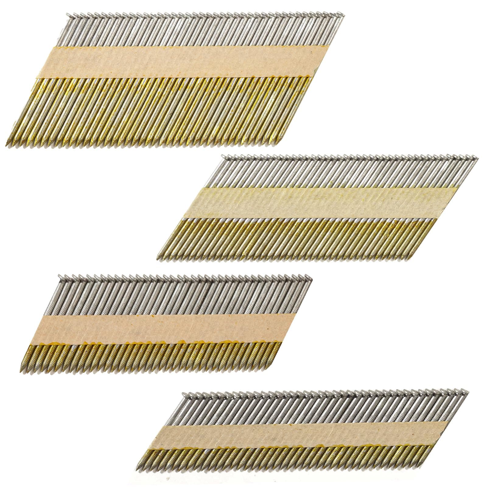 SITLDY34-30 Degree Framing Nails 4 Sizes (2"+2-1/2"+3.0" Ring+3-1/2" Smooth), D Head Hot Dipped Galvanized Paper Tape Strip Nails, 320 PCS per Size, 1280 Count, for 30 to 34 Degree Framing Nailer