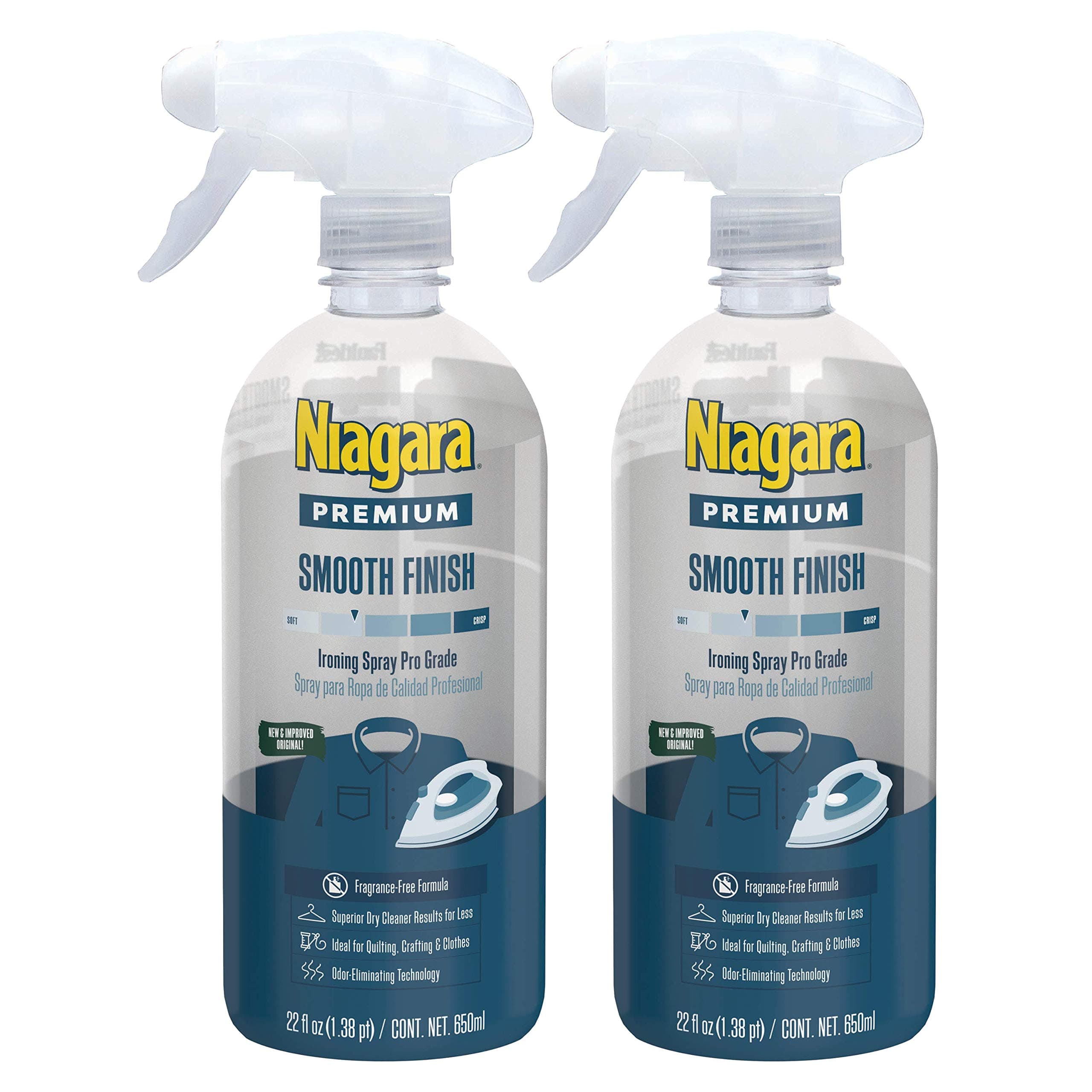 Spray Starch (22 Oz, 2 Pack) Trigger Pump Liquid Starch for Ironing, Non-Aerosol Spray on Starch, Reduces Ironing Time, No Flaking, Sticking or Clogging, Biodegradable Ingredients, Recyclable