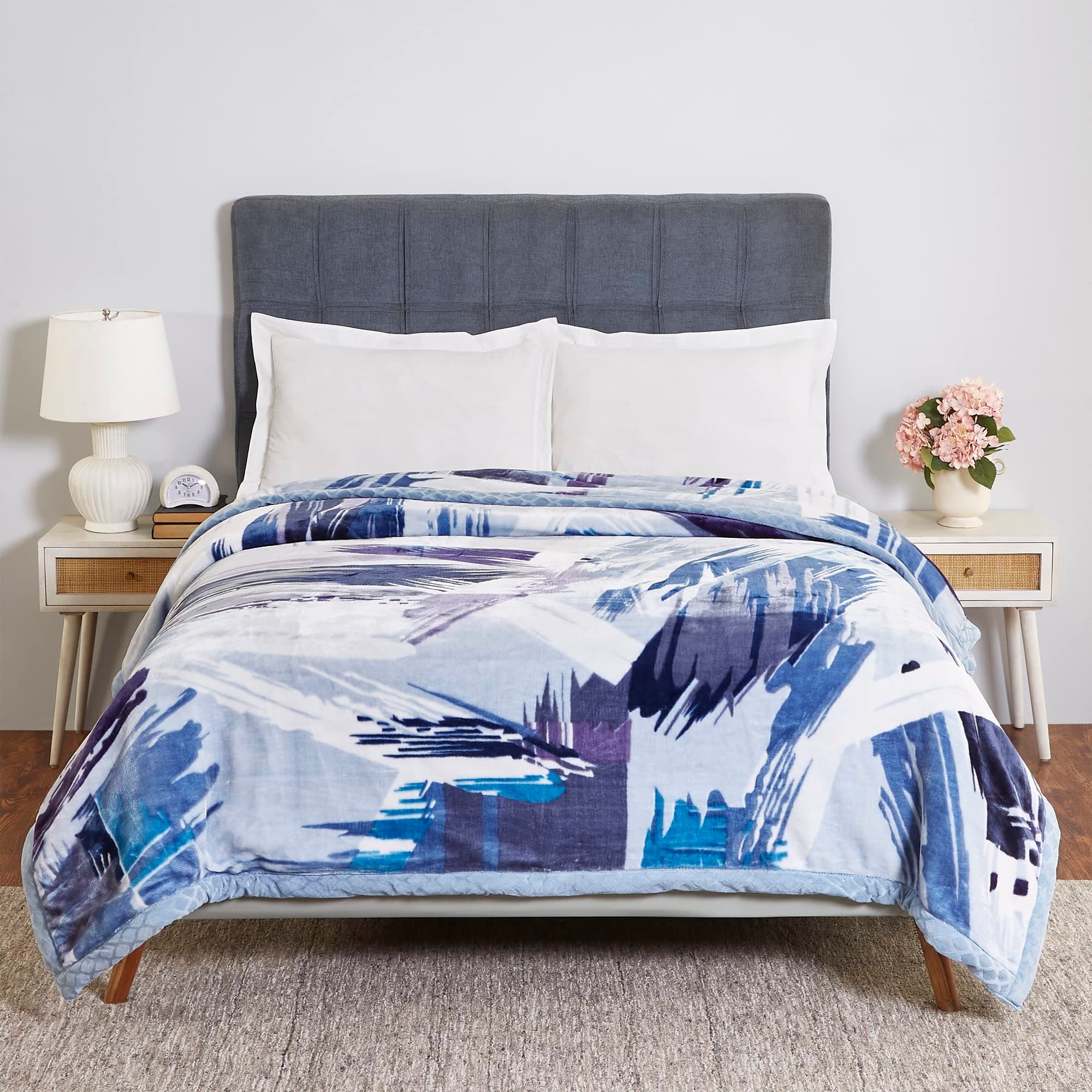 Trident Classic Mink Blanket, 100% Polyester, 700 GSM, Soft, 2 Ply 1 Piece Double Bed Blanket, Warm and Cozy Mink Blanket Double Size (Cascade-Blue)(Breathable)