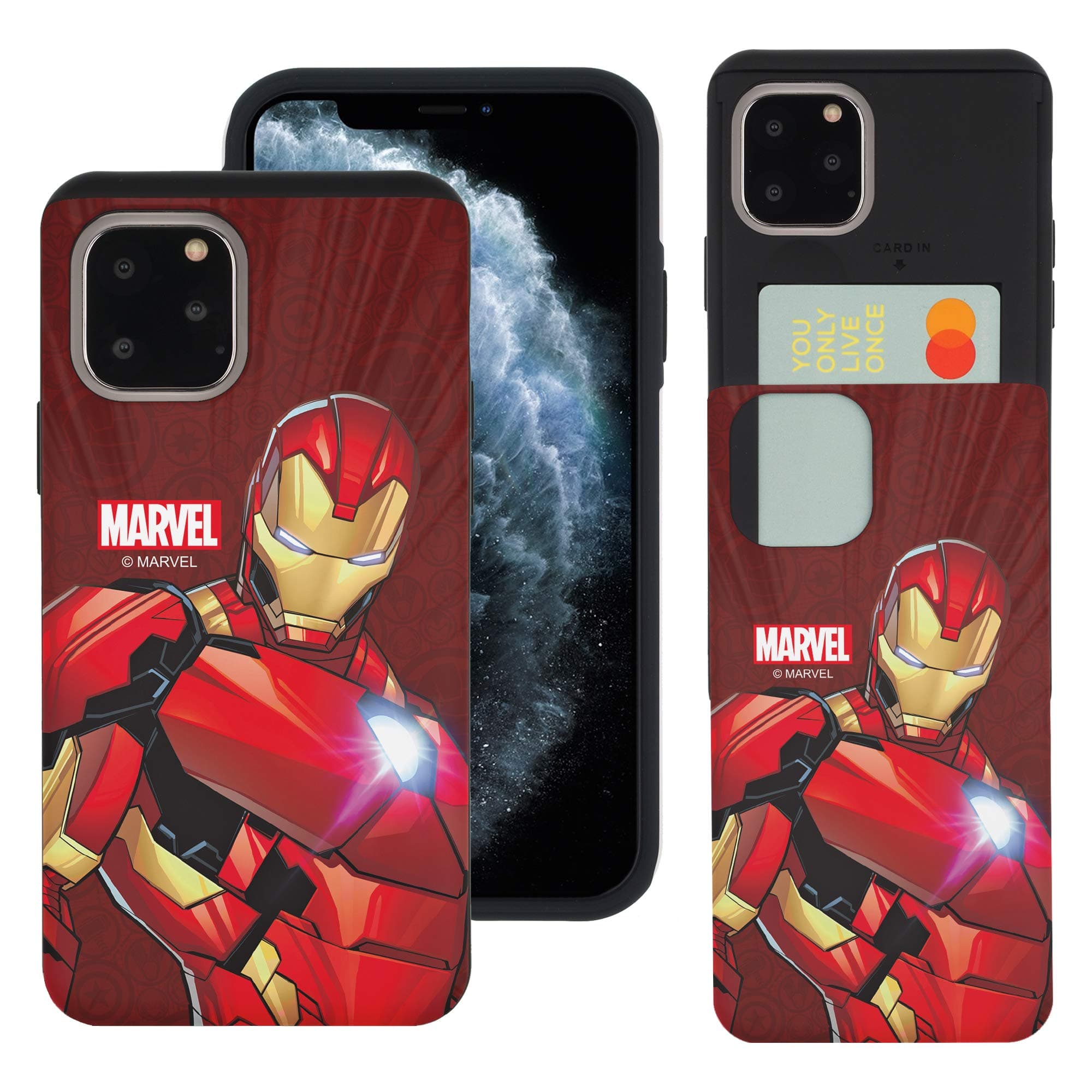 iPhone 11 Pro Max Case Marvel Avengers Slim Slider Cover : Card Slot Dual Layer Holder Bumper for [ iPhone 11 Pro Max (6.5inch) ] Case - Illustration Iron Man