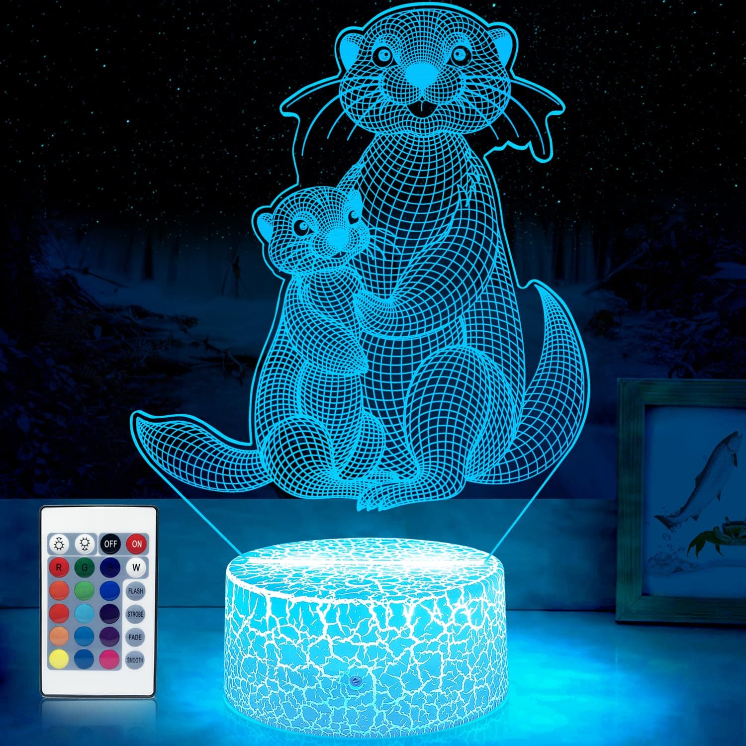 Otter Night Light: 16 Color Changing, Touch & Remote Control, 3D Illusion Lamp for Kids' Bedroom for 2-8 Year Old Girls