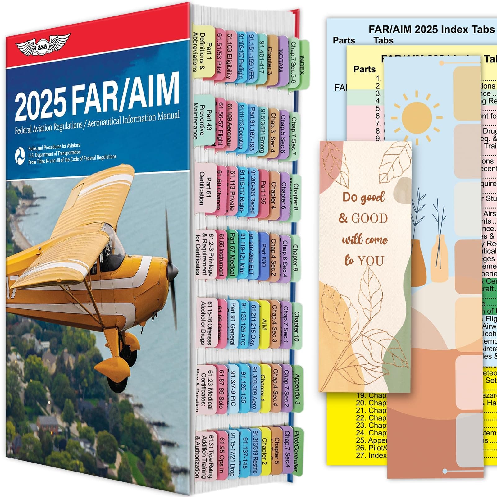 FAR AIM 2025 Index Tabs for Private Pilot, Upgraded Complete Tabs for Far/Aim 2025, Include 93pcs Tear-Resistant Color-Coded and Laminated Tabs with Bookmark and Placement Template