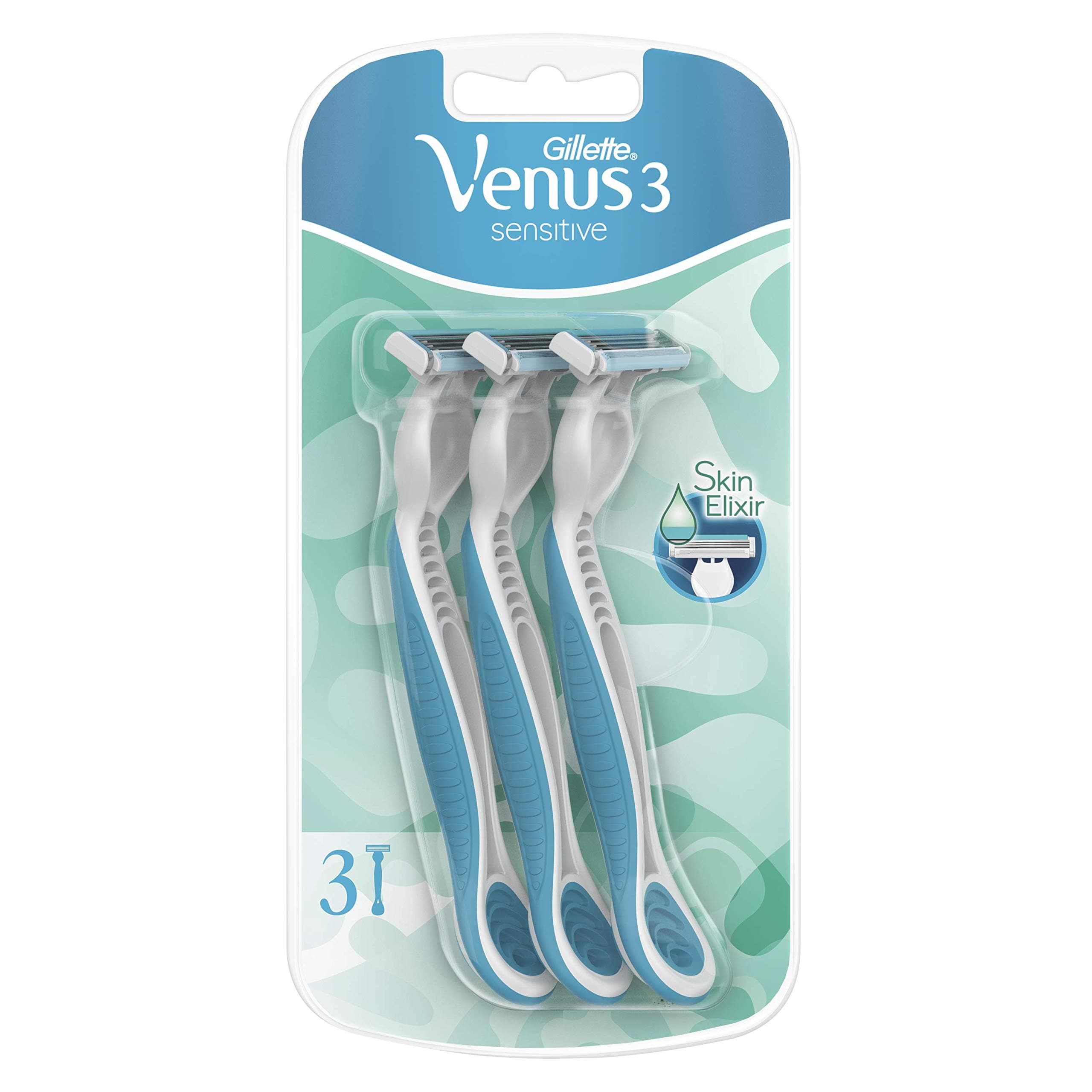 3 Sensitive Women's Disposable Razors with Skin Elixir, 3 Count