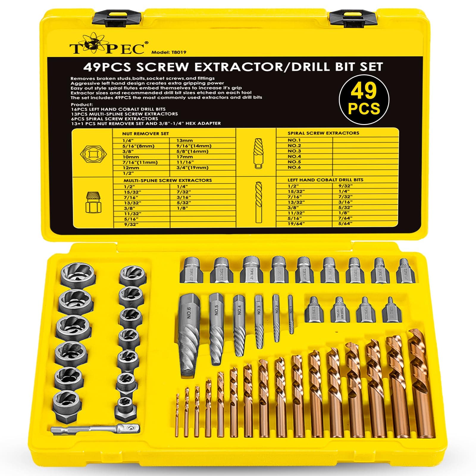 49pcs Screw Extractor/Drill Bit Set, Professional Remove Set for Removing Broken Studs, Bolts, Socket Screws and Fittings
