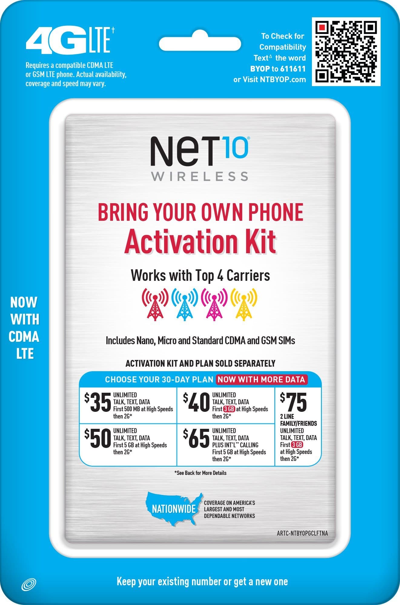 Net10 Bring Your Own Phone SIM Activation Kit – Retail Packaging