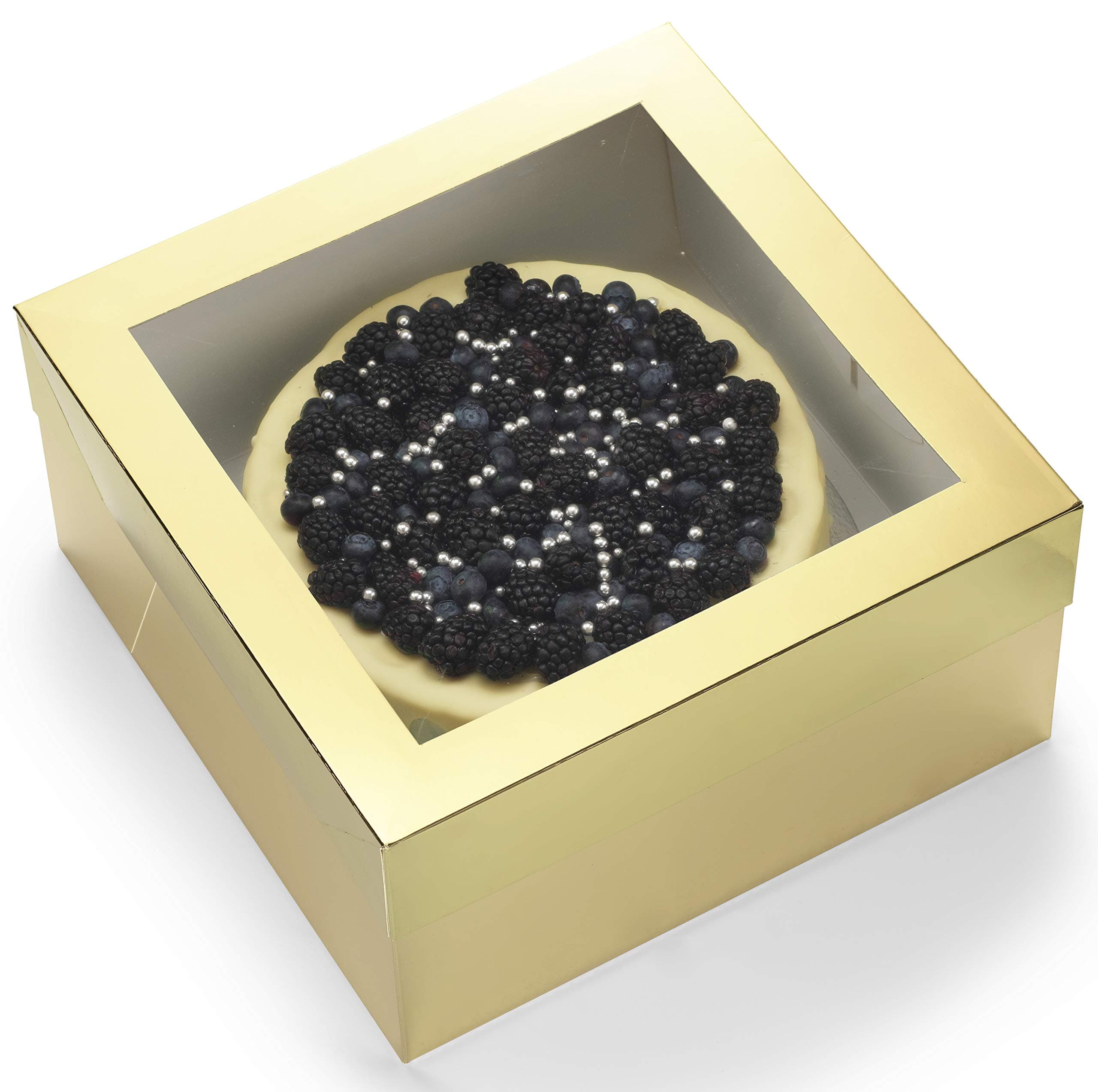 Cake Boxes 12x12x6 With Window [25 pack] – Quality Bakery, Cupcake, Donut Cardboard Packaging Containers – By Cuisiner (Gold)