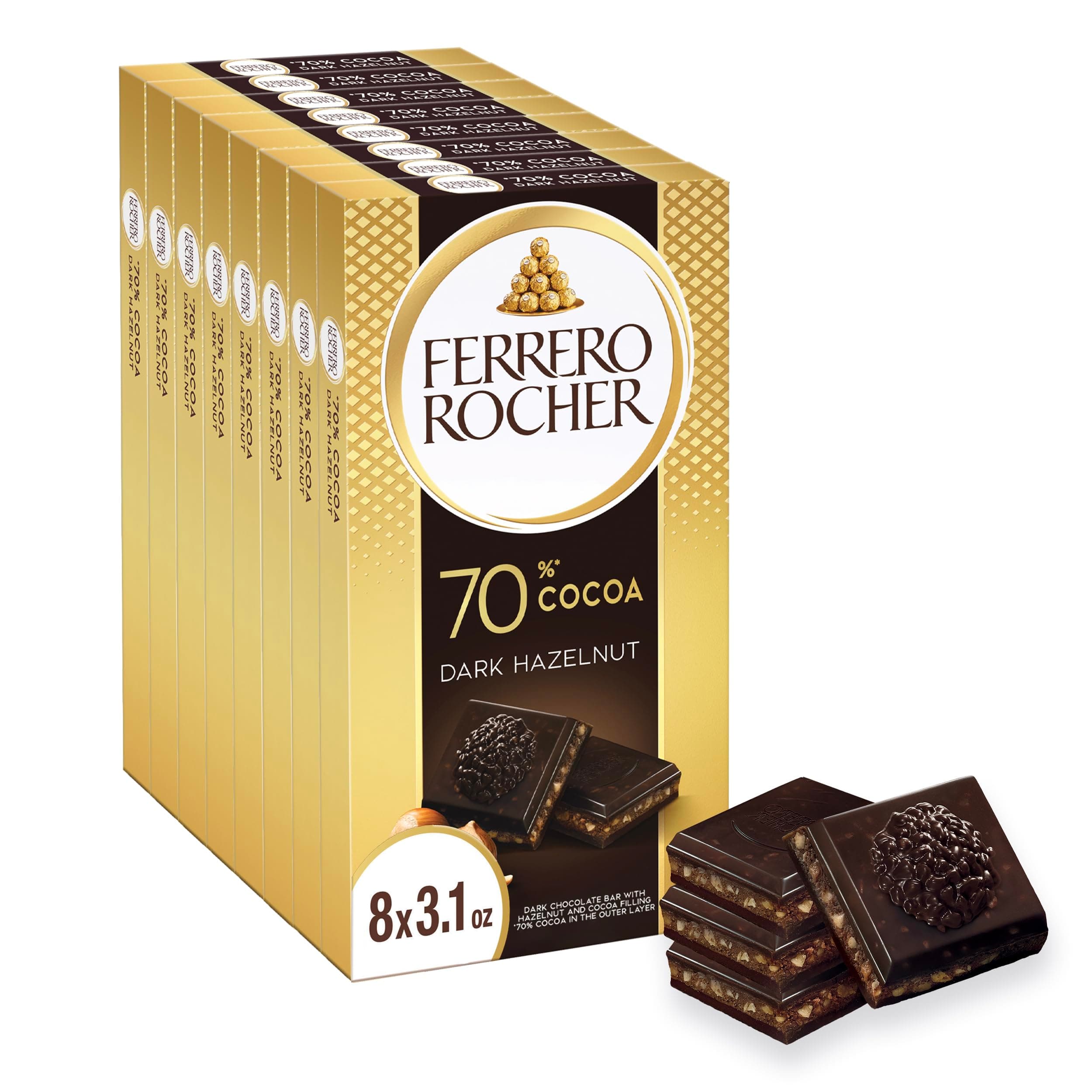 premium chocolate bar, Dark chocolate bar, Hazelnuts and Cocoa Filling, Perfect Self Treat, 3.1 oz Each