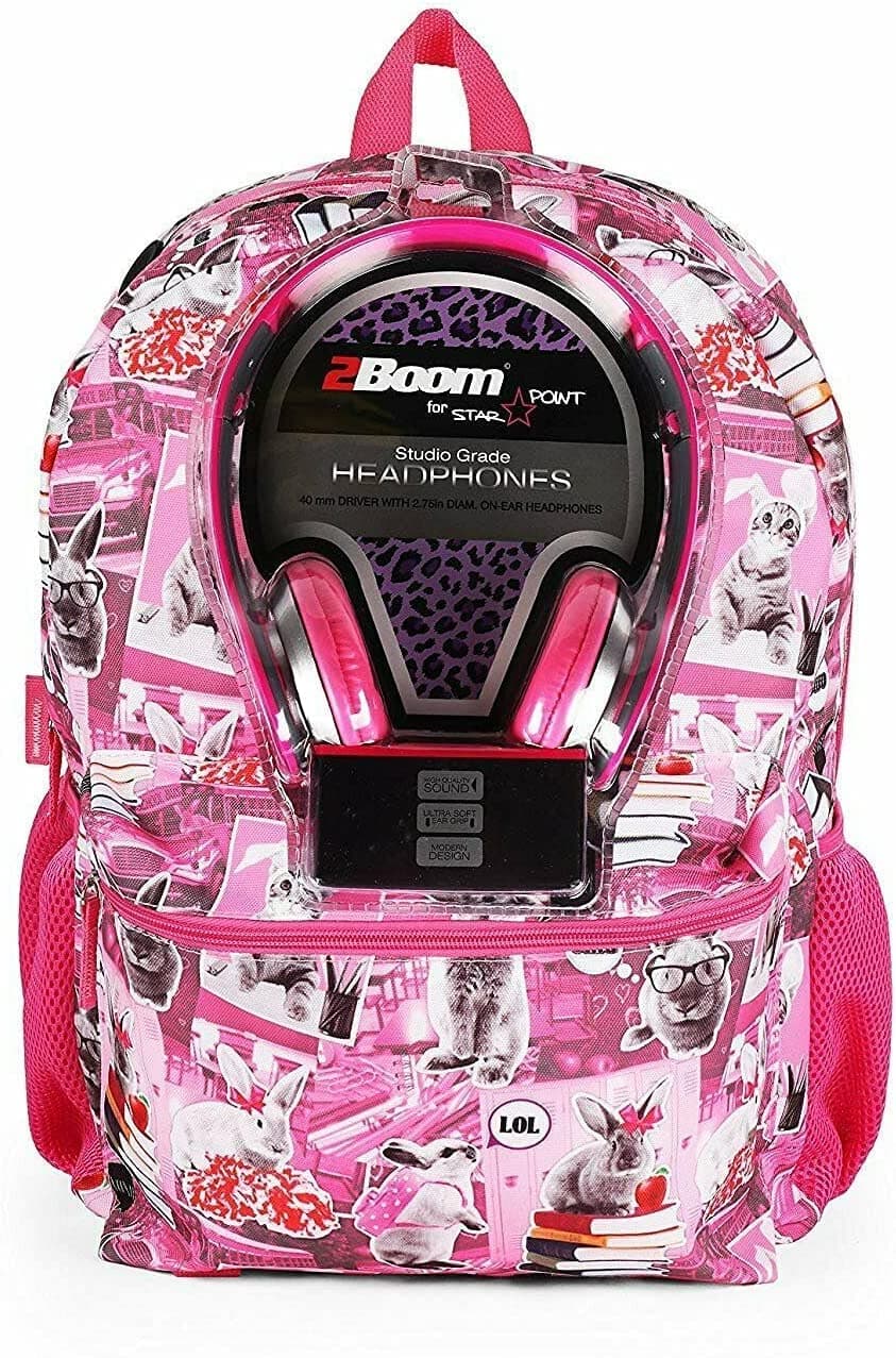 Sugar Rush Pink Bunny Backpack with Pink Over Ear Head Phones