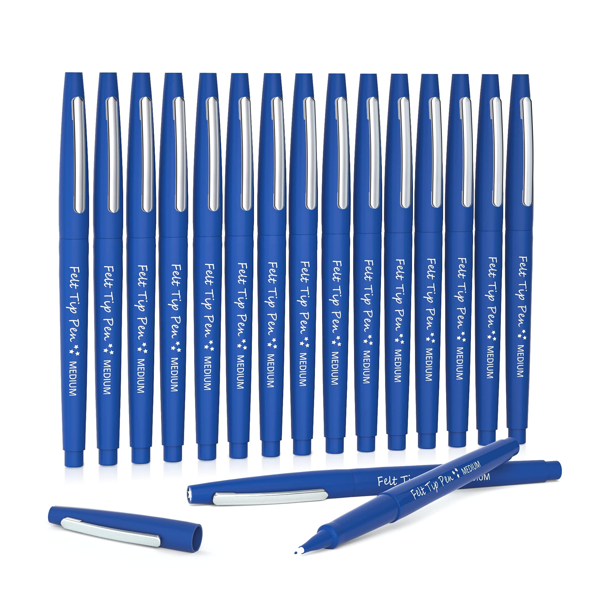 Felt Tip Pens, 15 Blue Pack, 0.7mm Medium Point, Felt Tip Markers Pens for Journaling, Writing, Note Taking, Planner, Perfect for School Office and Art Supplies