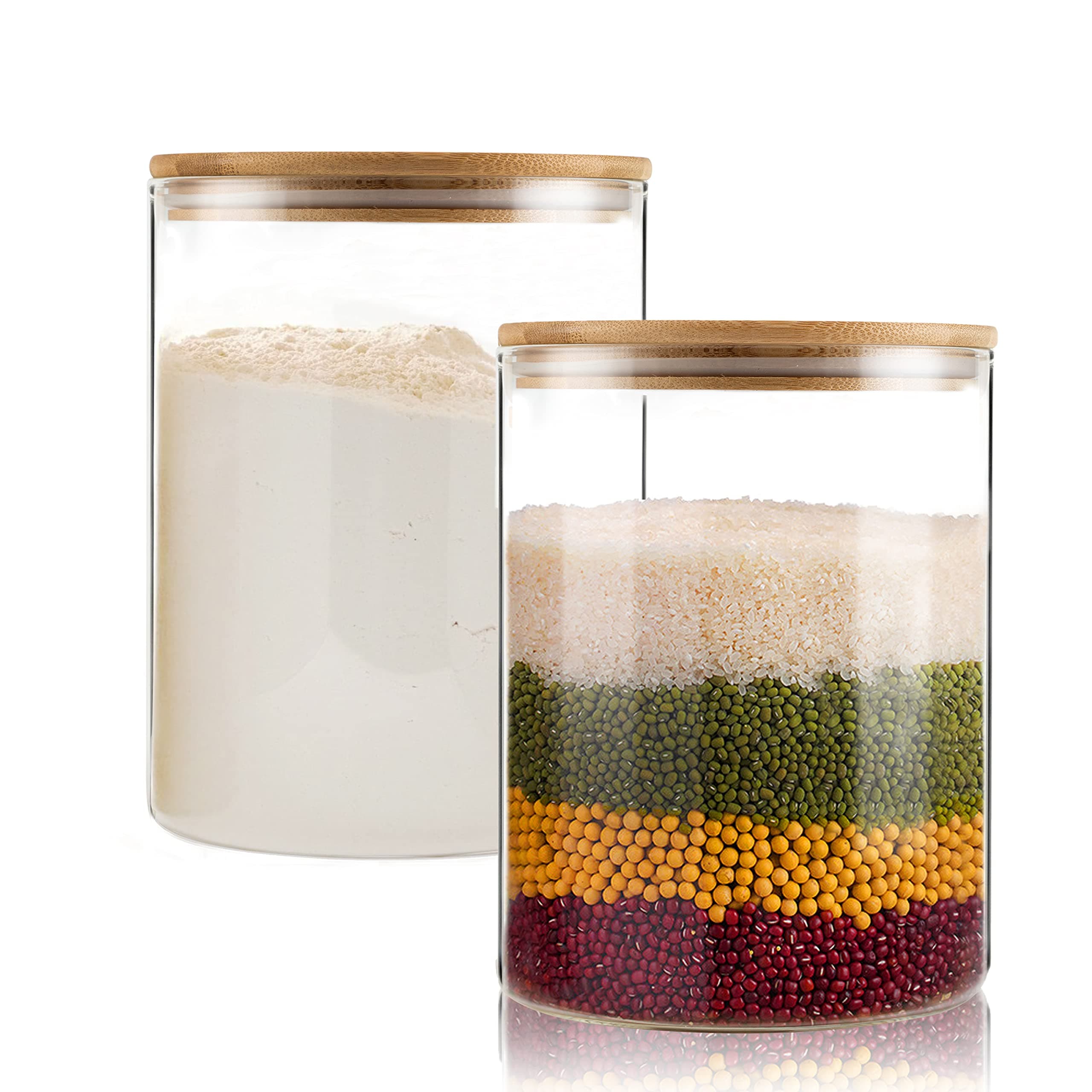 Food Storage Jars,2pack-105 Ounces3100ML -Stackable Glass Storage Containers Clear Glass Food Canister with Bamboo Lid Airtight For Serving Tea, Coffee, Flour, Sugar, Candy, Cookie, Spice and More