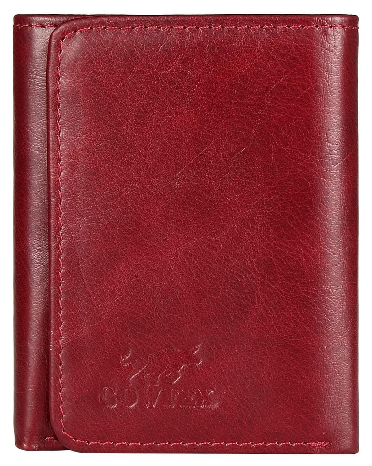 Women's Wallets Tri-fold RFID Blocking Extra Capacity Flip Out Genuine Leather 2 ID COWFEX (Red)