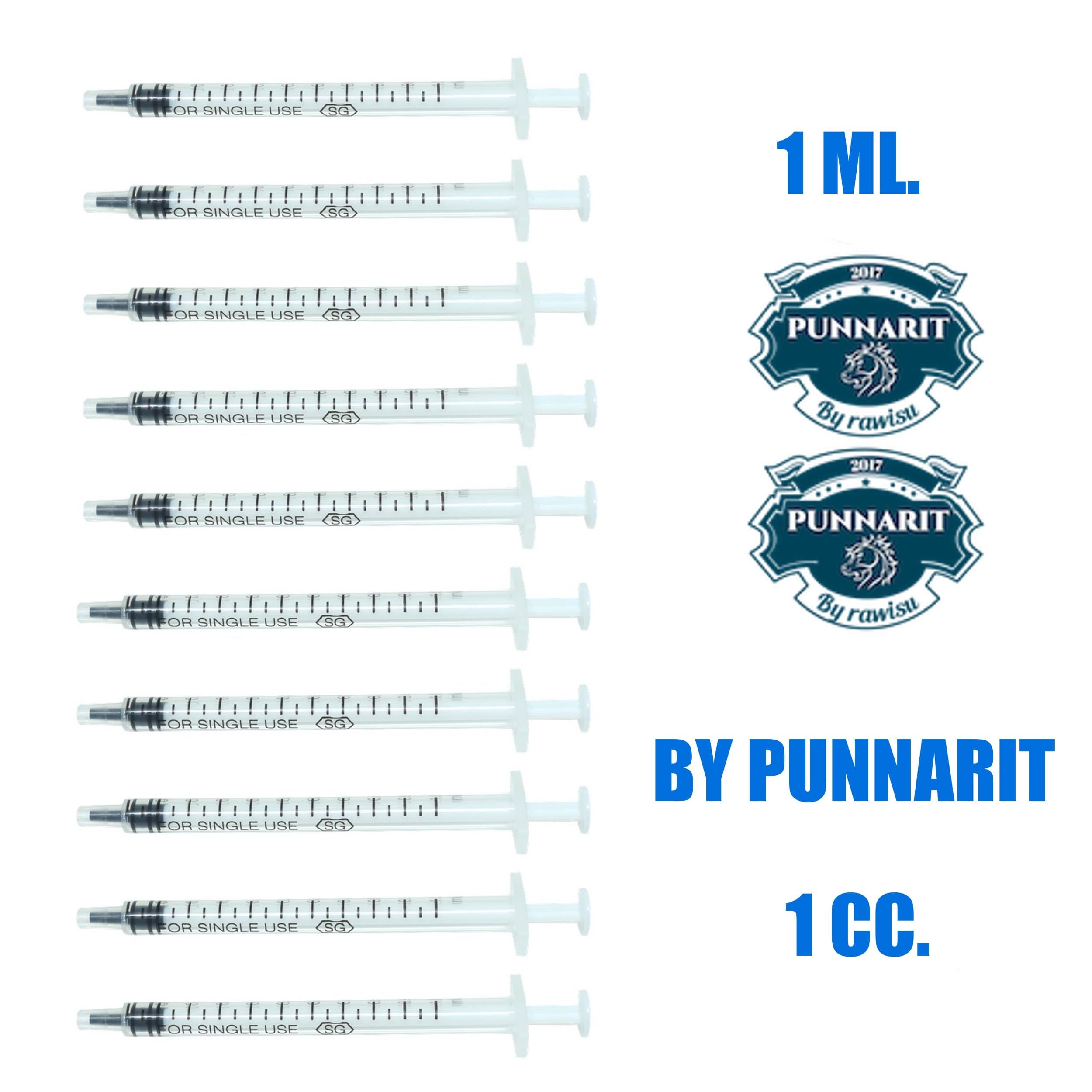 Punnarit 1ml Syringe Only with Luer Slip Tip Without Needle (Pack of 10)