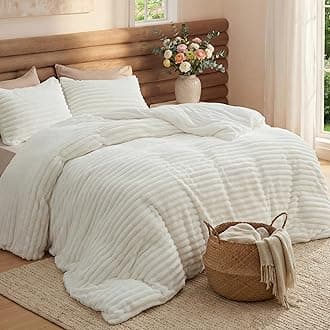 Bedsure Twin/Twin XL Size Comforter - GentleSoft™ 2 Pieces Double-Side Fleece Fluffy White Comforter Set, Cozy Striped Room Decor Aesthetic Luxury Twin Bedding Sets, 1 Pillowcase, 68x88 Inches