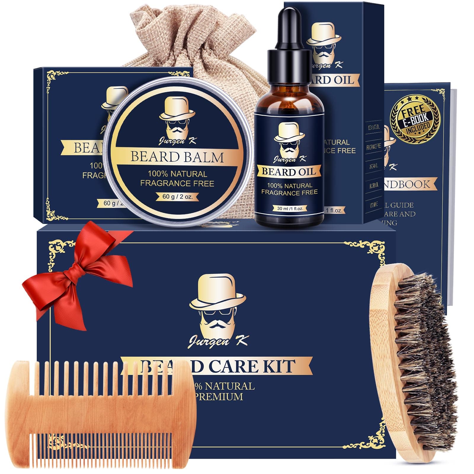 Beard kit for Men Gift Set with Beard Oil, Beard Balm, Beard Brush, Beard Comb, Mustache Scissors, Christmas & Birthday Gifts for Men, Gifts for Him Boyfriend Husband Dad