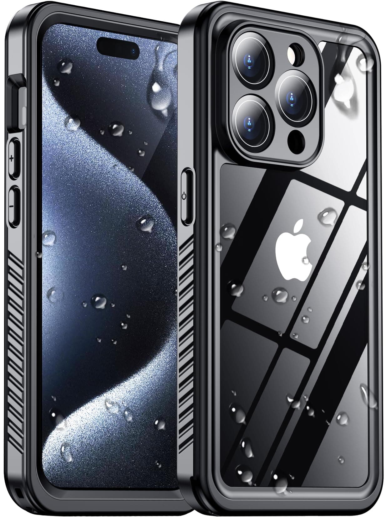 Red2Fire [Real 360 for iPhone 2023 Pro Case Waterproof, Built-in 9H Tempered Glass Camera Lens & Screen Protector [Dustproof] [Dropproof][IP68 Underwater] Full-Body Shockproof Phone Case Black/Clear